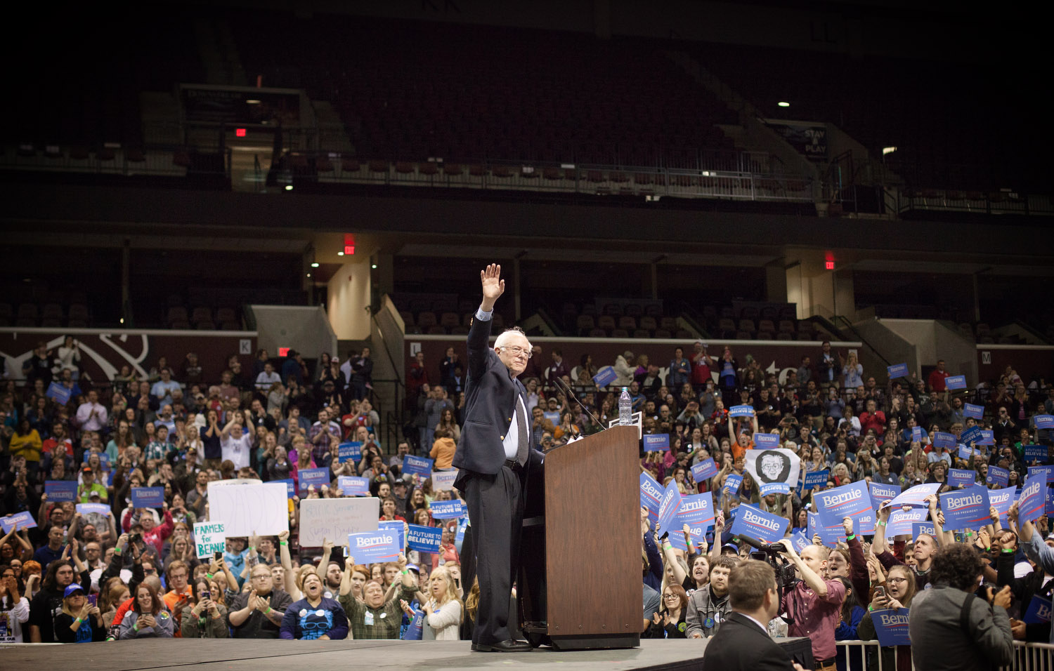 Democratic presidential candidate Sen. Bernie Sanders, I-Vt., speaks during a campaign rally at JQH Arena at Missouri State University in Springfield, Mo., Saturday, March 12, 2016.