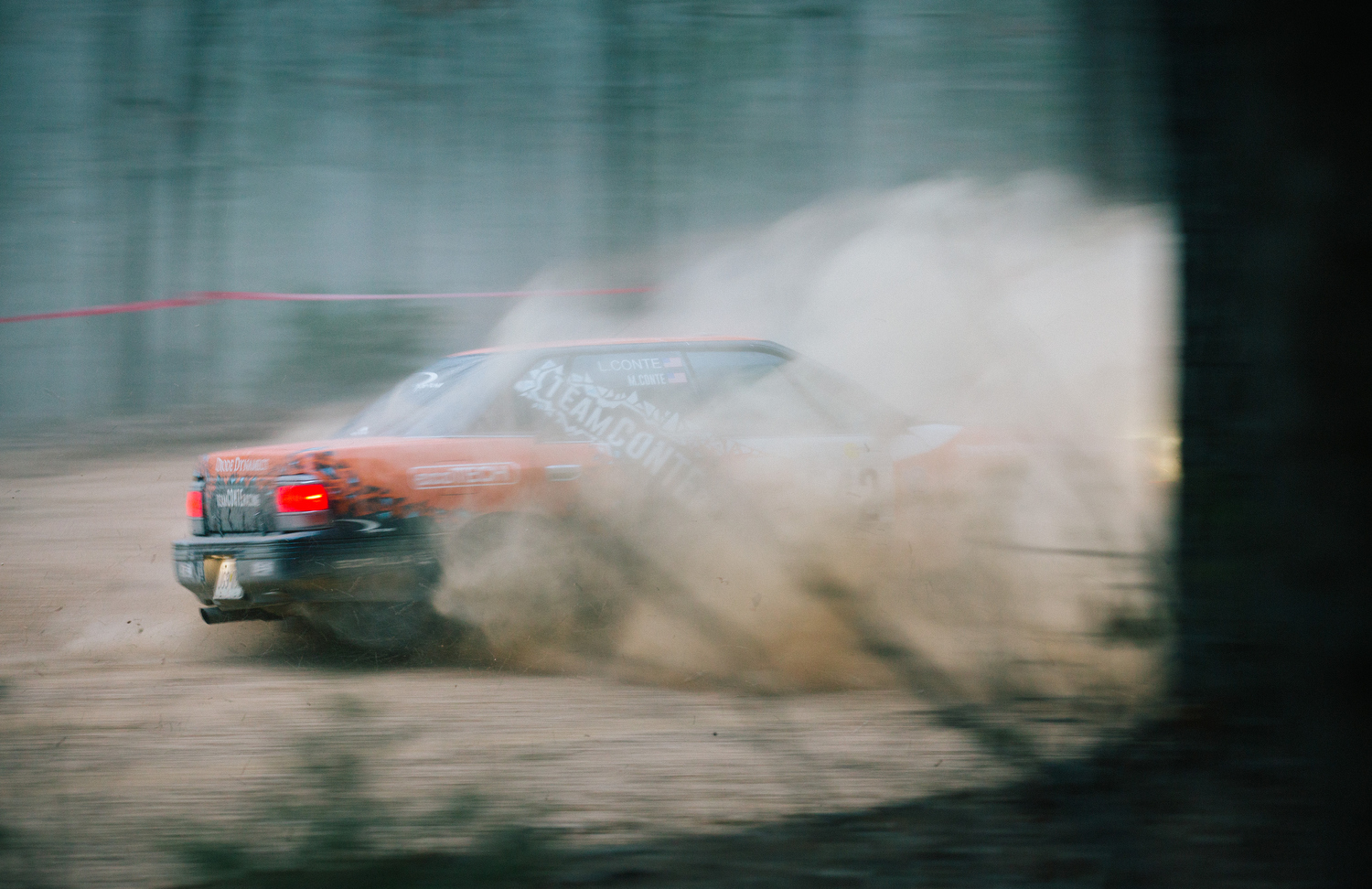 Matthew Conte and co-driver Lauren Conte spin out on stage six. 