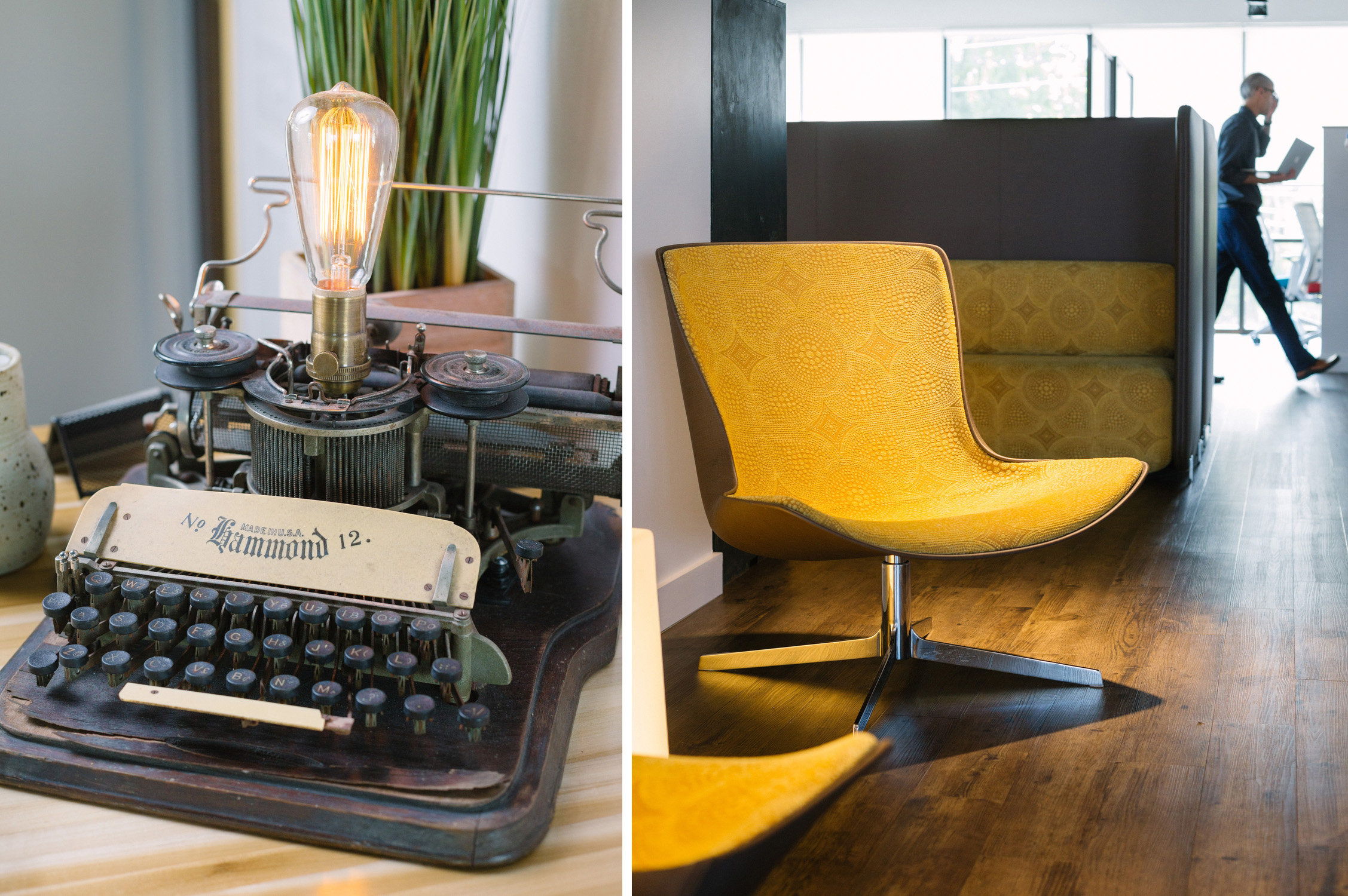An antique Hammond No. 12 typewriter from Ellecor Design and Gifts is on display at the entrance to CAST Workspace Cooperative in Springfield, Mo. on July 19, 2016. Photos by Brad Zweerink.