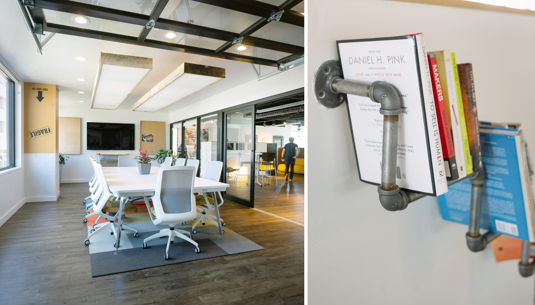The main conference room at CAST Workspace Cooperative in Springfield, Mo. on July 19, 2016. The room is surrounded by glass and a garage door. Photos by Brad Zweerink.