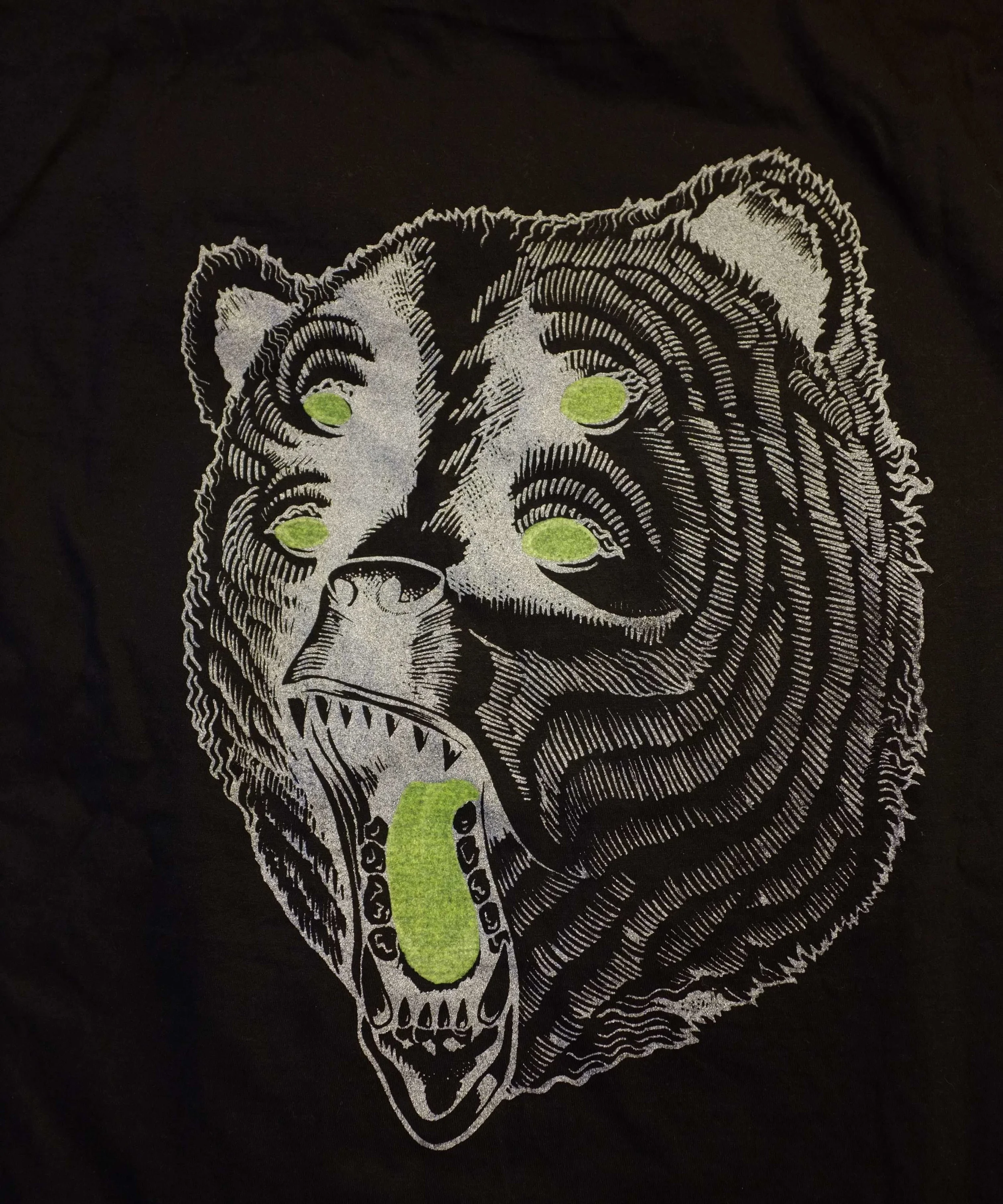 jungian bear_silver silkprint on black fabric_franky dmiedo.jpg