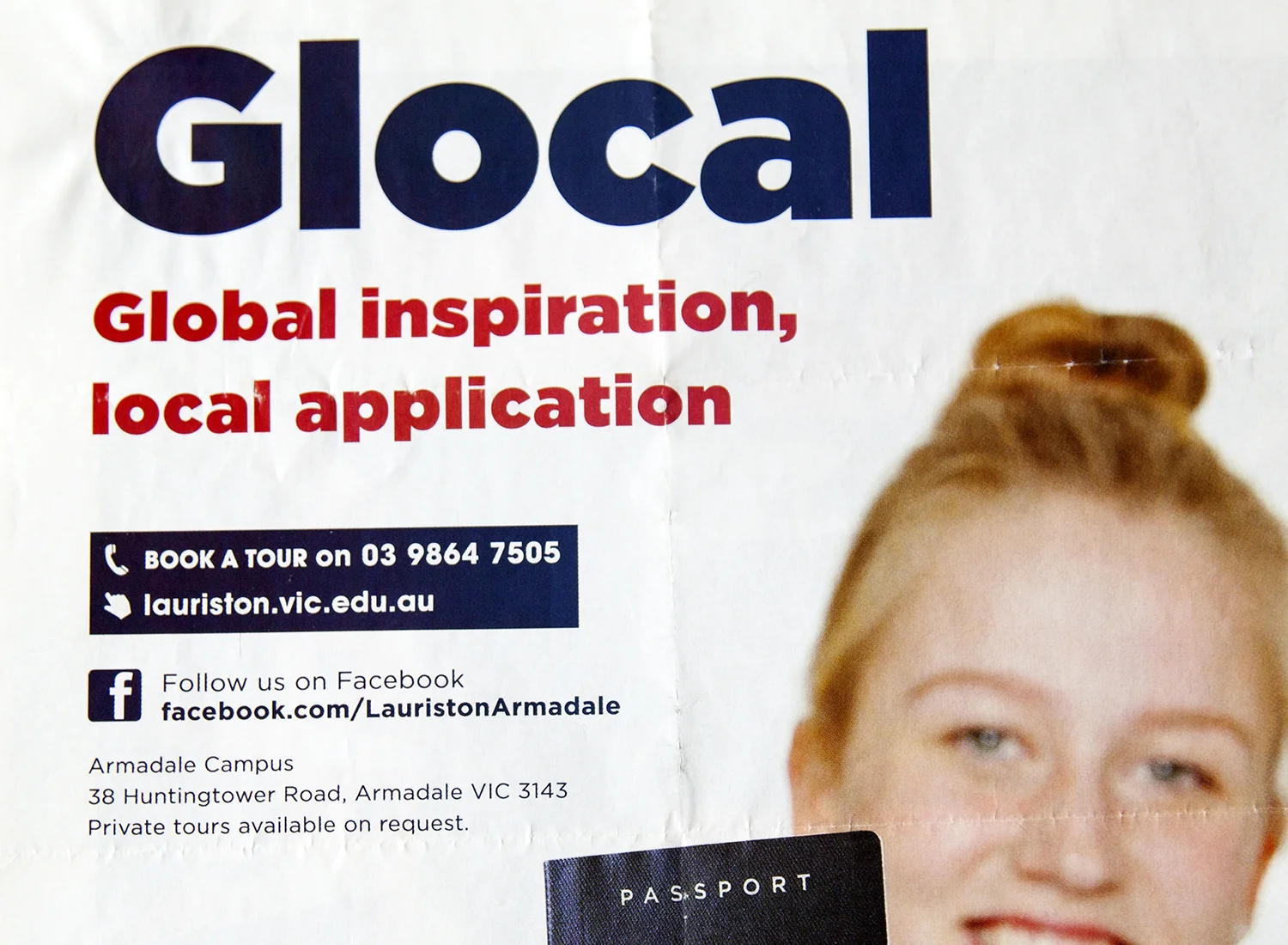 'Global inspiration, local application' advertsing page, Lauriston Girls' School, Armadele, Melbourne, Australia, 2014