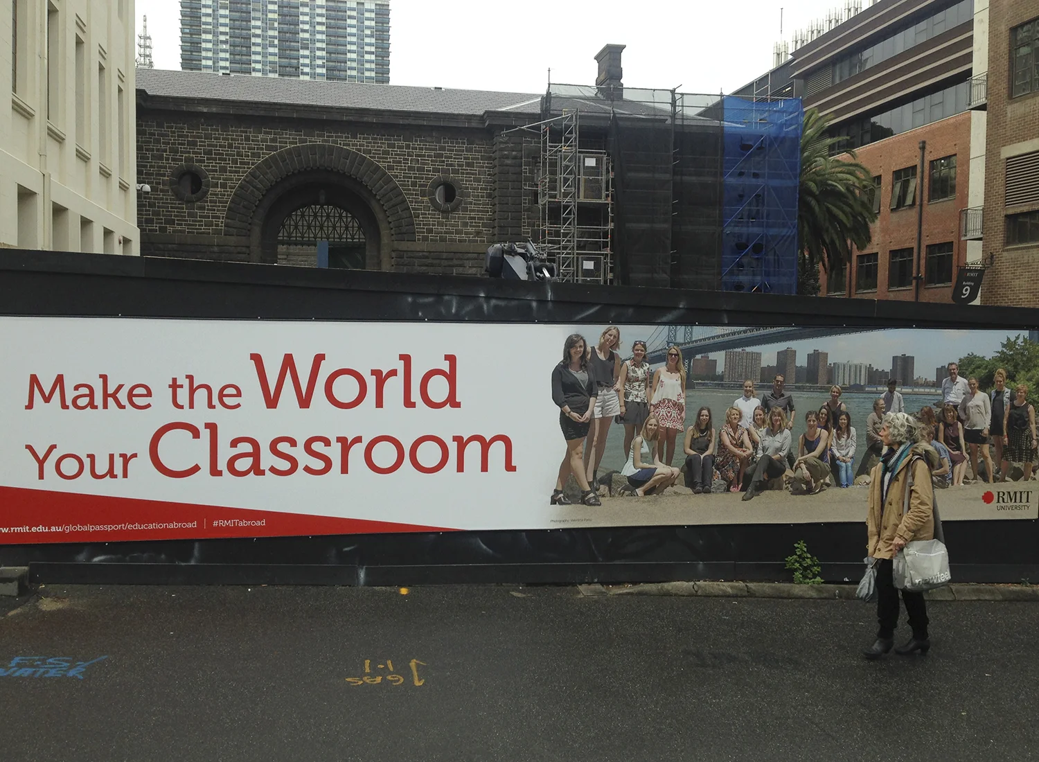 Make the World your Classroom, Rmit University banner, Melbourne, Australia, 2915