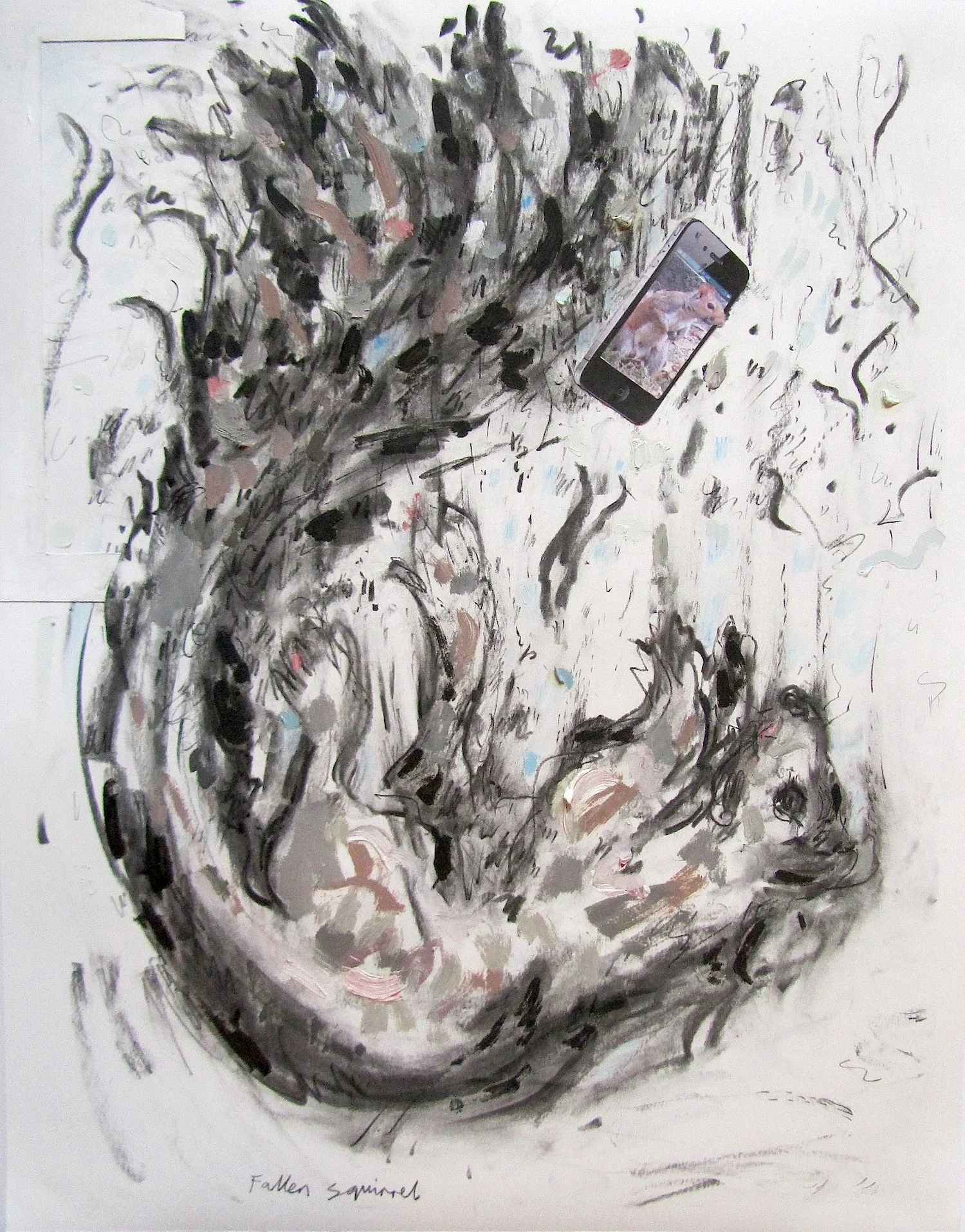    Squirrel in fall    oil and mixed media on paper 27 x 21 in 2014  &nbsp; 