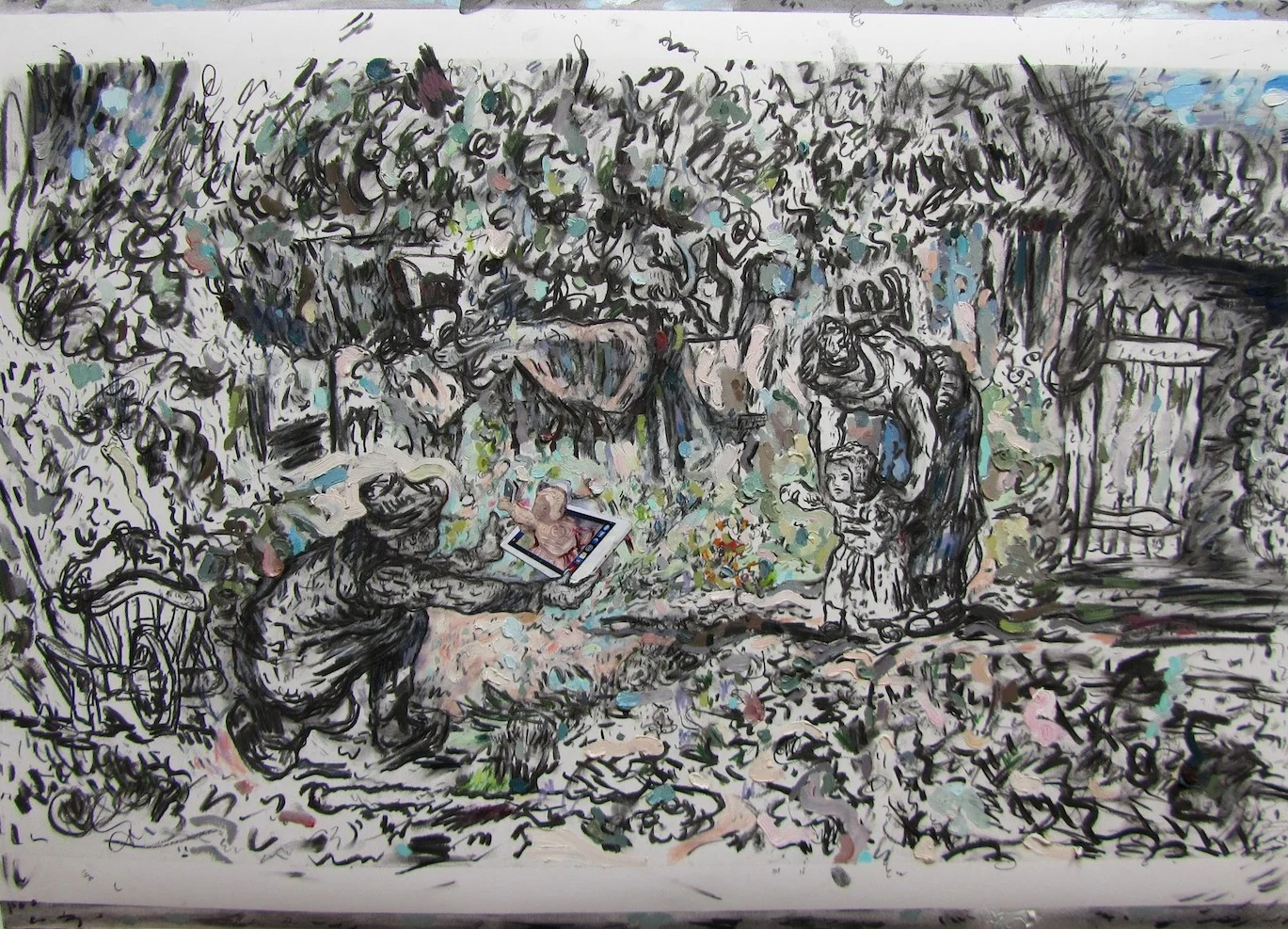    First steps…after van Gogh…after Millet    Oil and mixed media on paper 26 x 36 in 2014  &nbsp; 