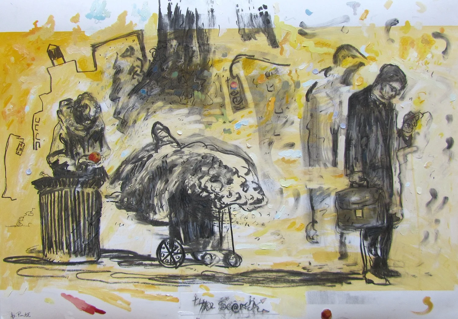    the se@rch    oil and mixed media on paper 26 x 36 in 2014  &nbsp; 
