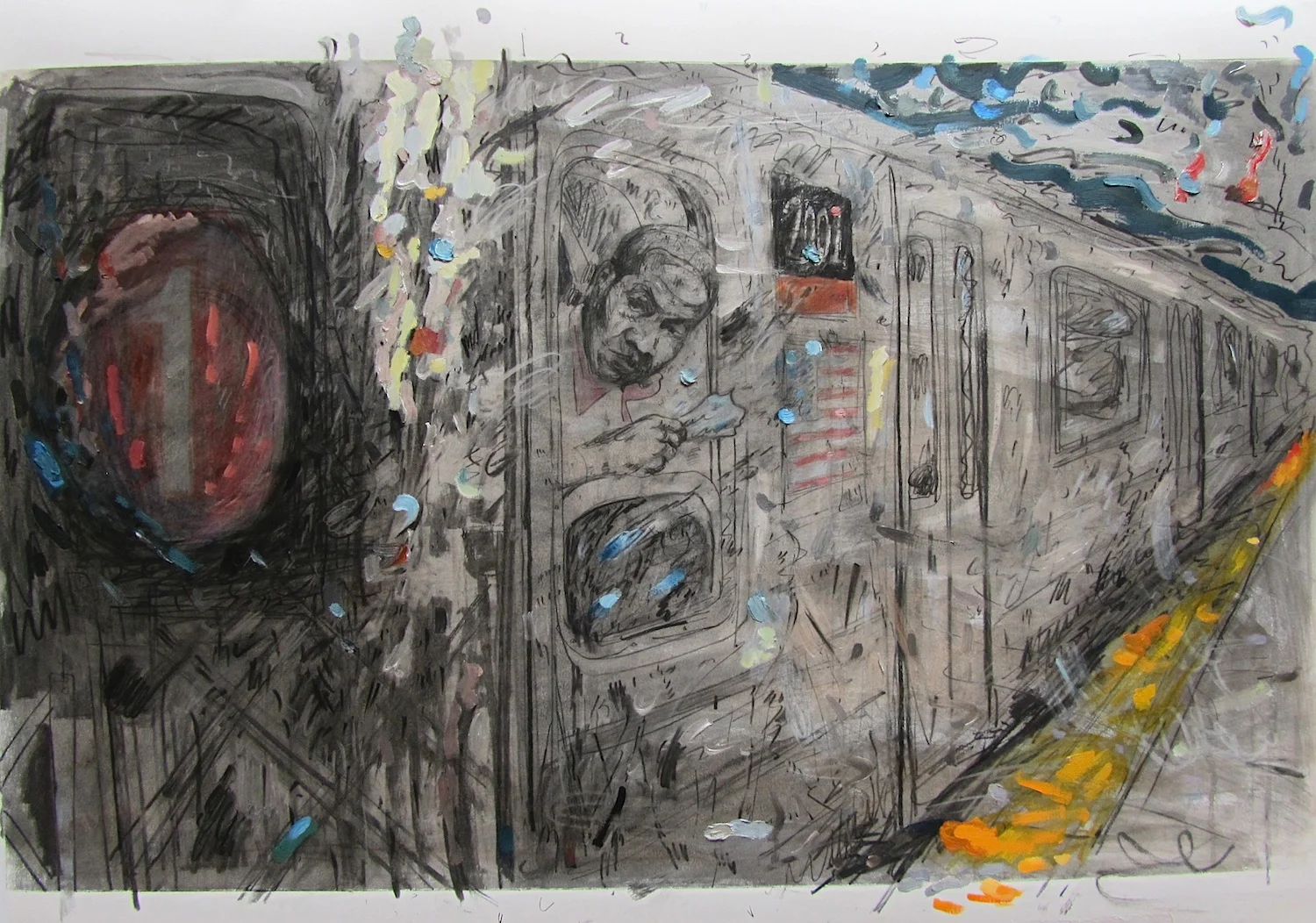    1 train    oil and mixed media on paper 26 x 36 in 2014  &nbsp; 
