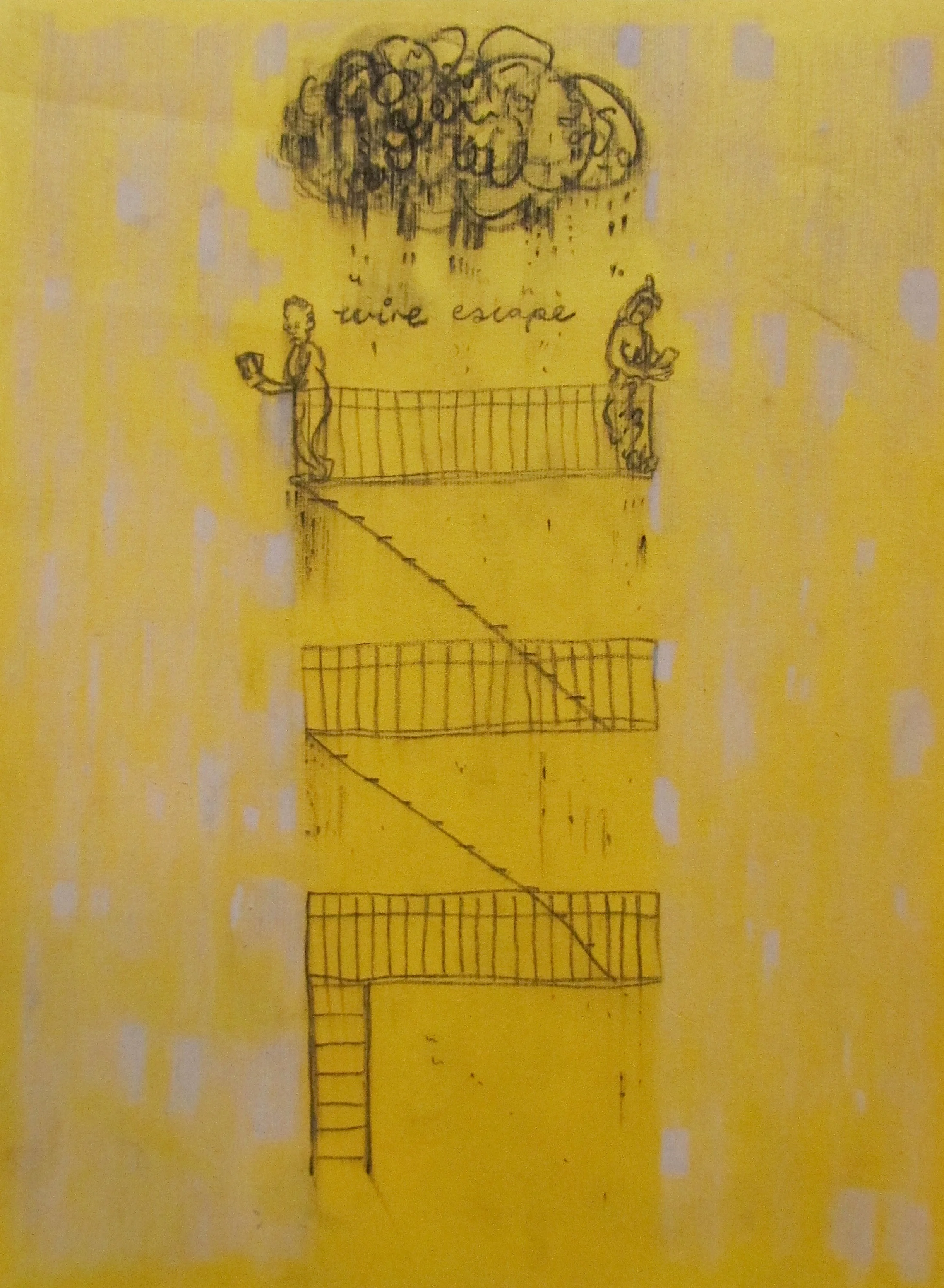    wire escape… with i cloud    oil and mixed media on paper  11 x 8 in  2013 