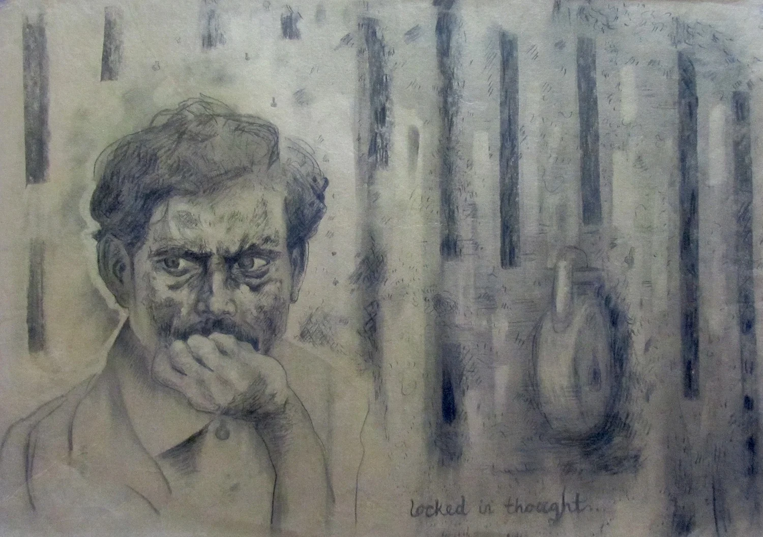    Locked in thought    charcoal on gold paper 60 x 85 cm 2011  &nbsp; 