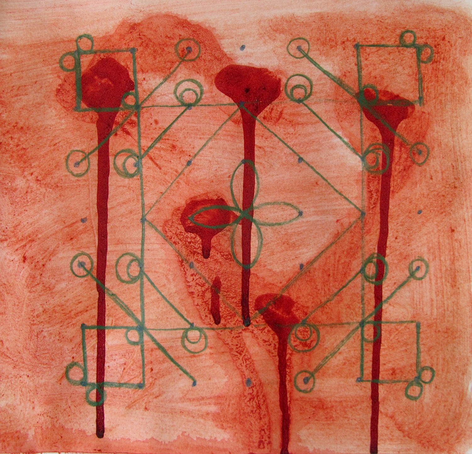 Translation IV Oil, pencil and kum kum on paper 2015.