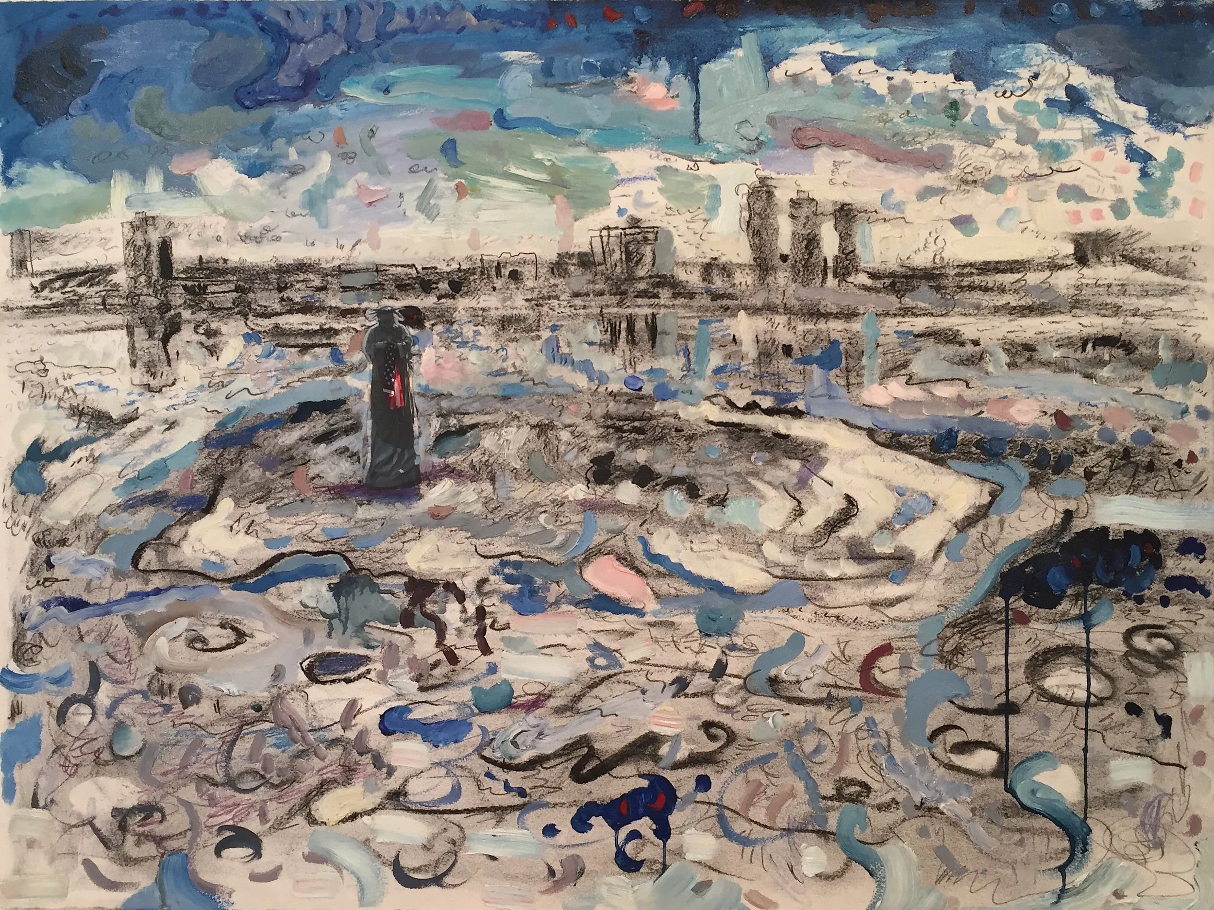    Liberty on Ice    Oil and mixed media on paper 25 x 33 in 2015  &nbsp; 