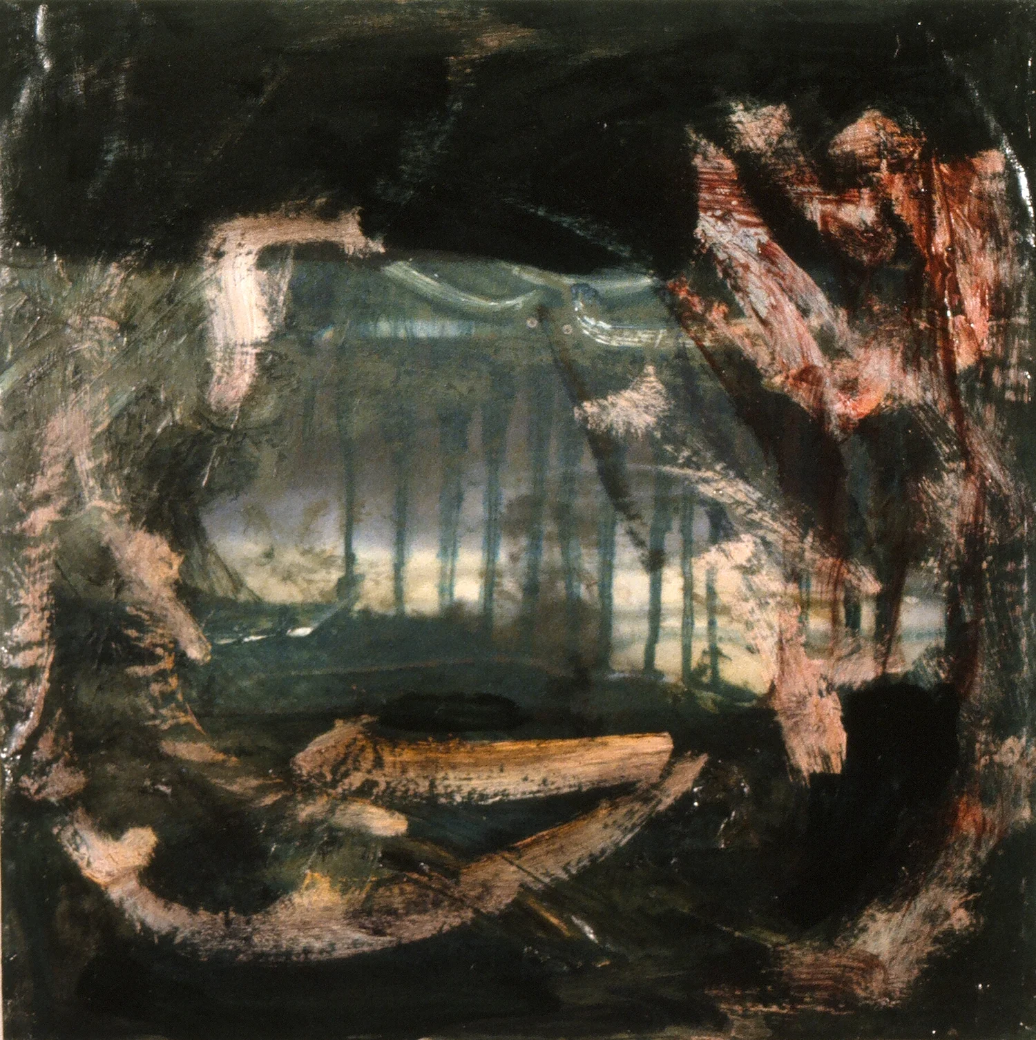    Storm 3    Oil, photocopy, estapol on board 30 x 30 cm 1998  &nbsp;  &nbsp; 