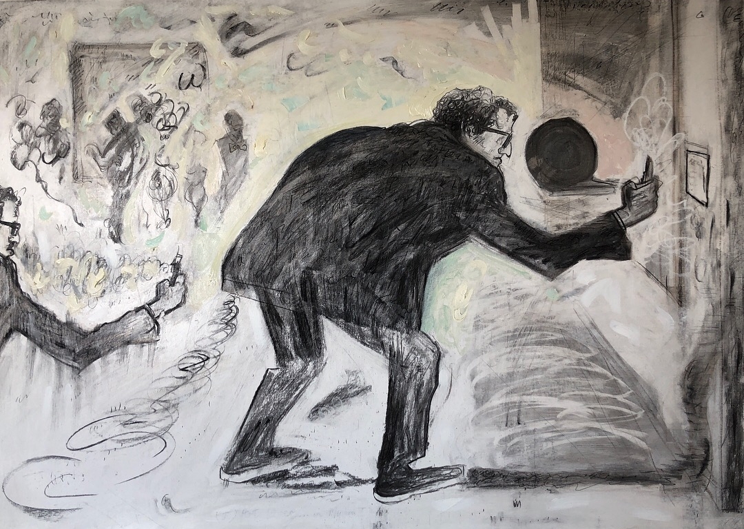    The Labelist    Oil and charcoal on paper 26 in x 36 in 2018 