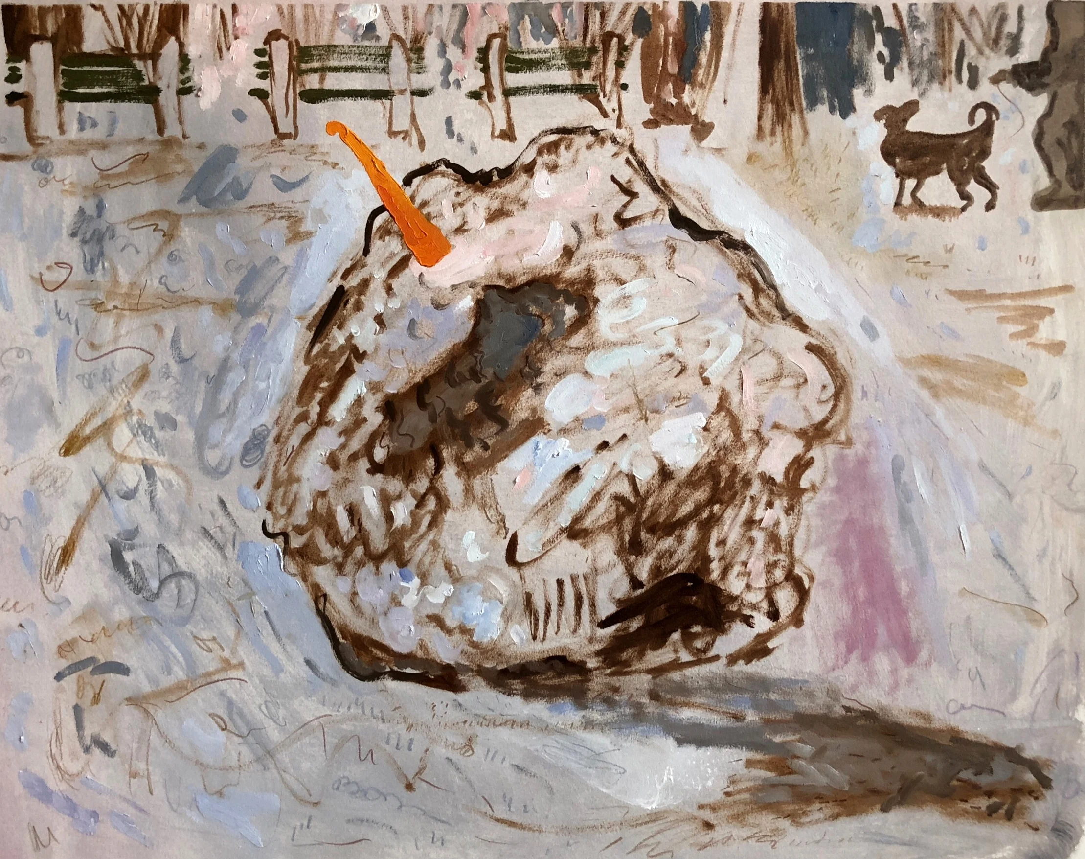    Decapitated Snowman    Oil and charcoal on paper 2018 