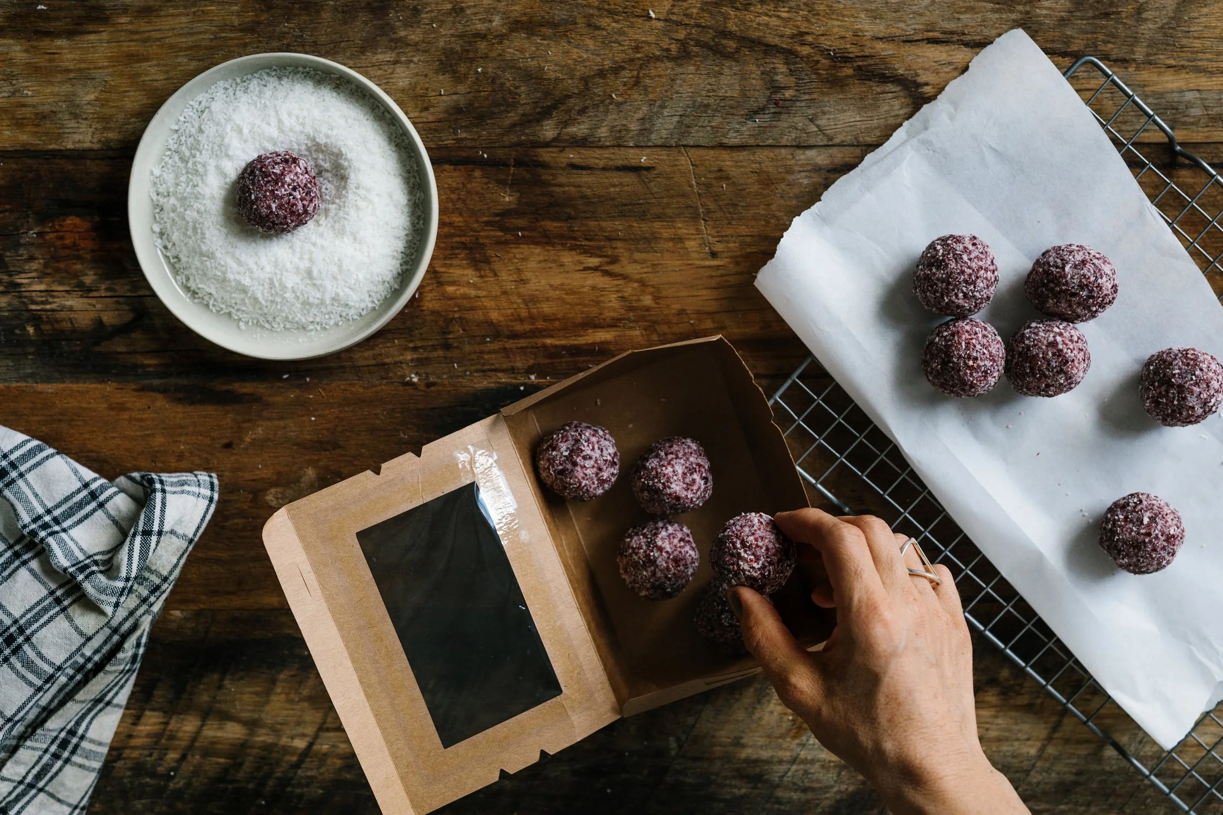 Organic  &nbsp;coconut and cranberry bliss balls -&nbsp;  a  &nbsp;sustainable and fair trade product by Coconut my Body. Photo: Marnie Hawson