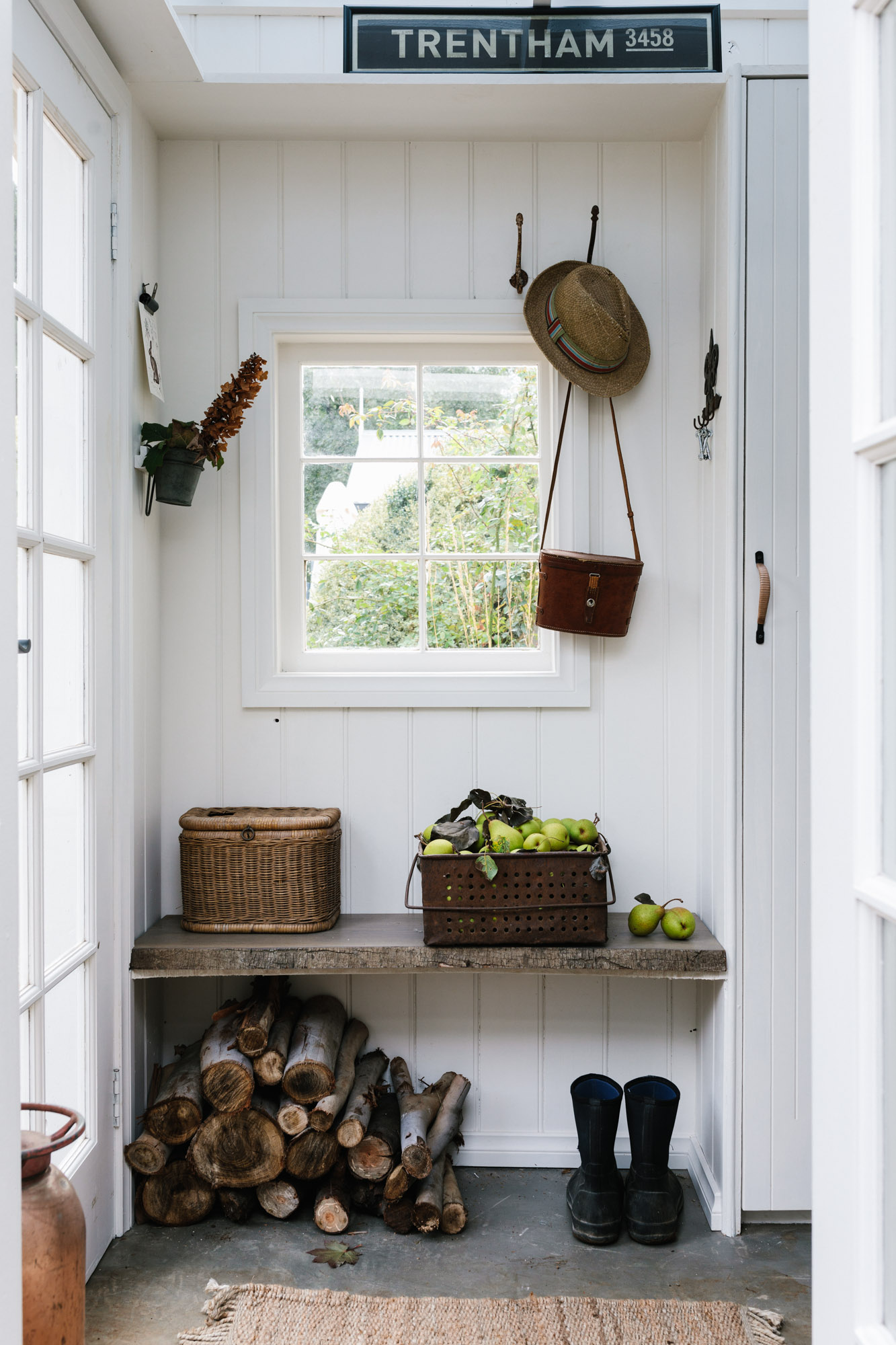 Mudroom at Acre of Roses, Trentham - a sustainable flower farm and luxury country accommodation. Photography by Marnie Hawson, Melbourne purpose-driven photographer and styled by Belle Hemming.