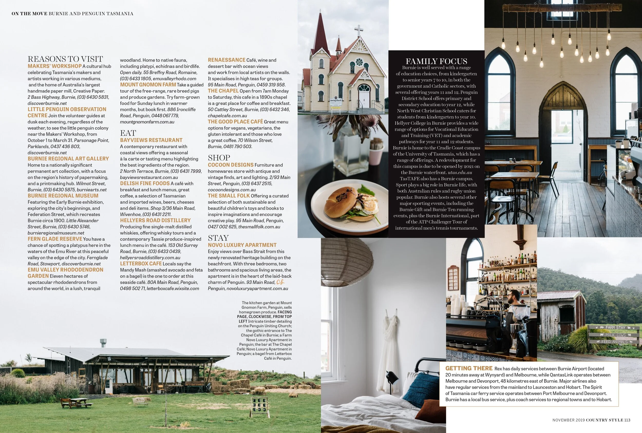 Marnie Hawson, Australian travel photographer for Penguin and Burnie, Tasmania. As seen in Country Style, November 2019.