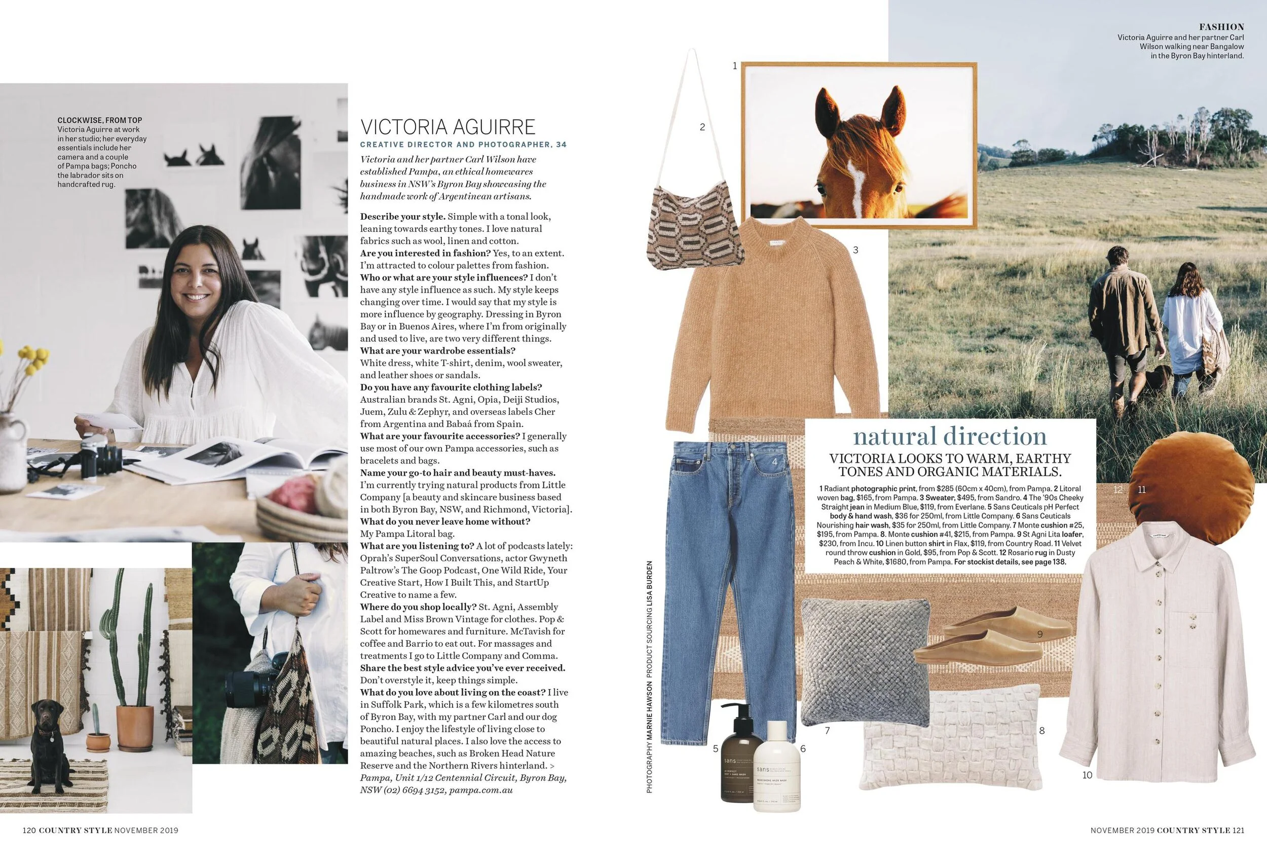 Marnie Hawson, Australian fashion photographer for Victoria Aguirre of Pampa, Byron Bay. As seen in Country Style, November 2019.