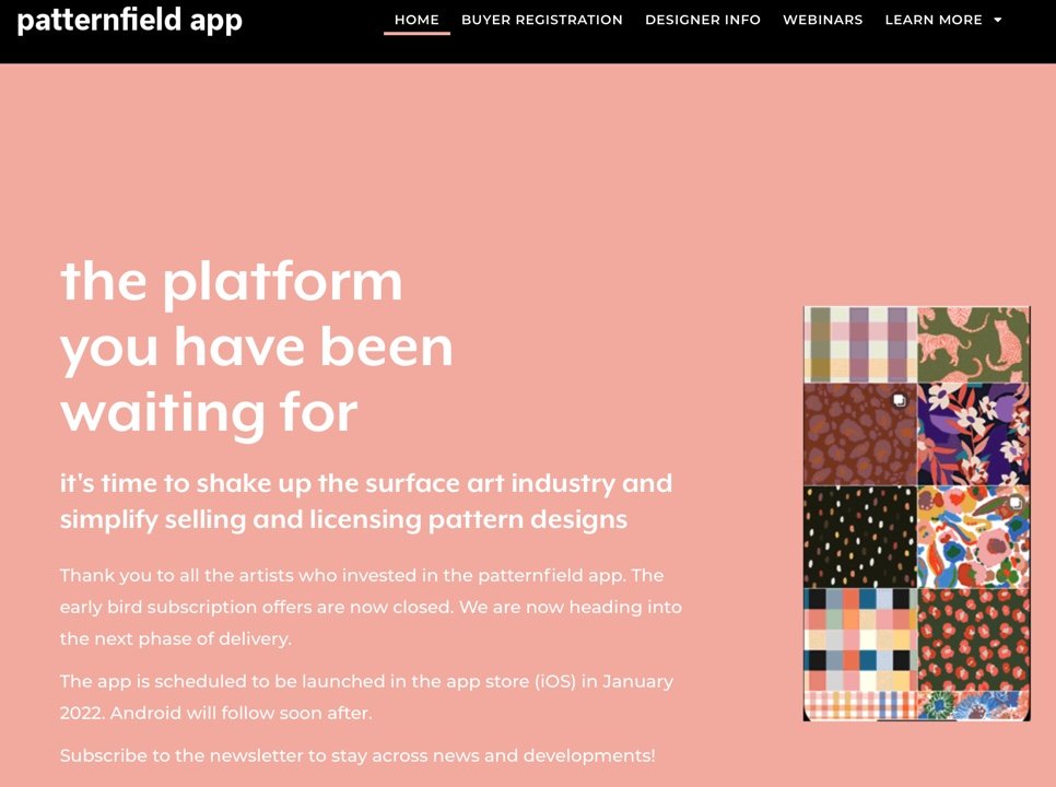 Patternfield App. Coming soon. Jan 2022