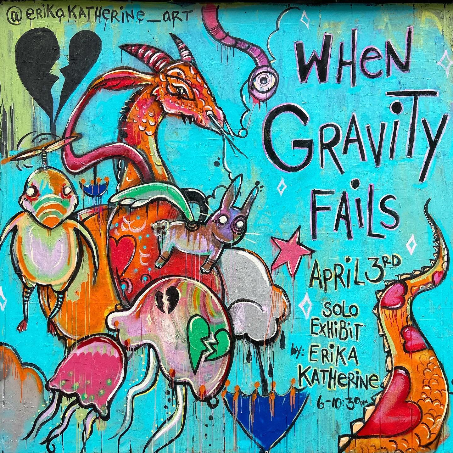 April 3rd! &ldquo;When Gravity Fails&rdquo; new work by @erikakatherine_art 
#mural #muralist #illustration #gallery #contemporaryart #cantonohio #thehub