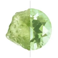  Prasiolite, treated on the left, treated and faceted on the right