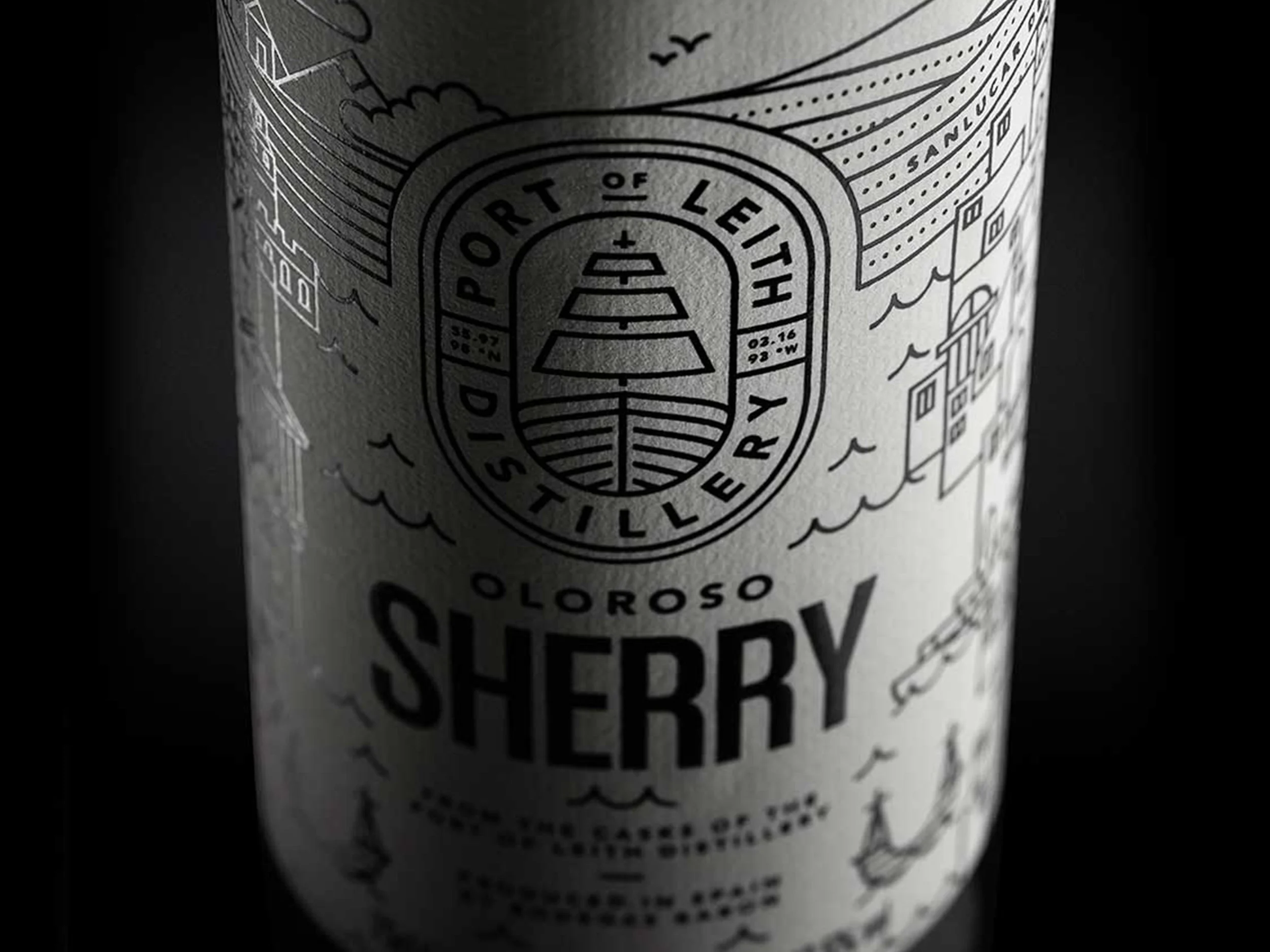 The packaging displays the historical links that Leith has with Jerez and the whisky industry. Contained within the graphical illustrations is the journey from Jerez to Leith with landmarks from both towns - rolling vineyards and Andalusian architecture travelling to Edinburgh castle, Scottish landscapes and a cityscape from Leith Distillery's impending viewpoint.