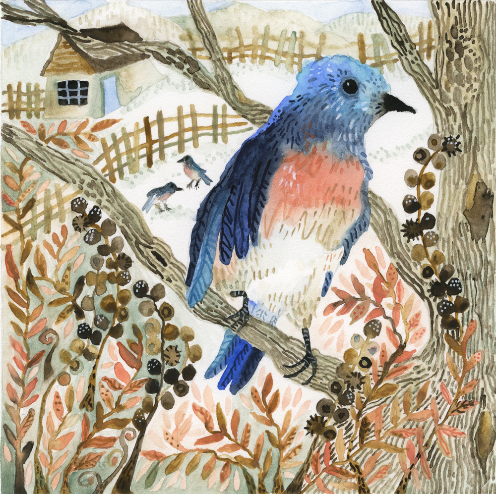 "Bluebird in Winter." Study for "Bluebirds in a Country Setting."