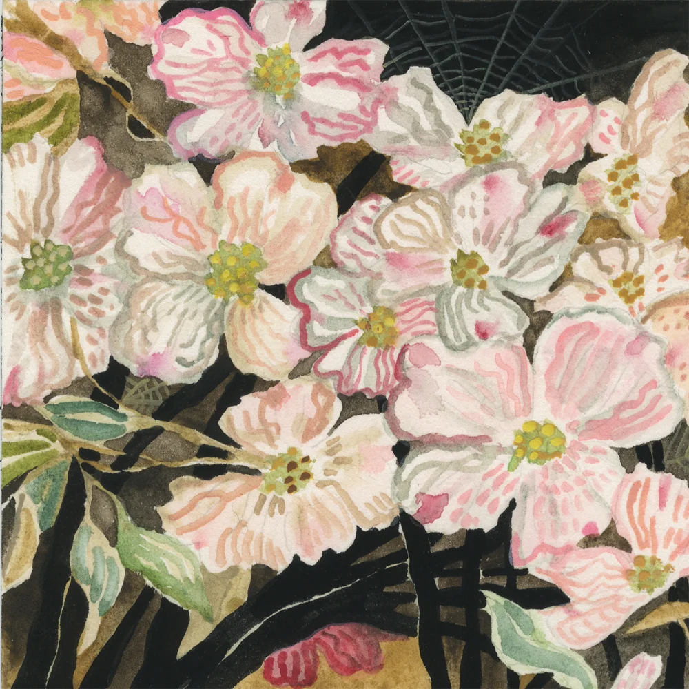 "Dogwood & Deer" detail