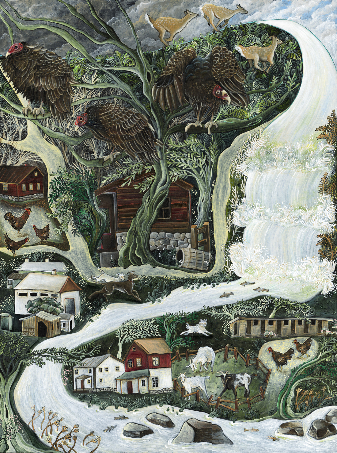 "Vultures at High Falls" 24" x 18" Acrylic on birch panel $2200.
