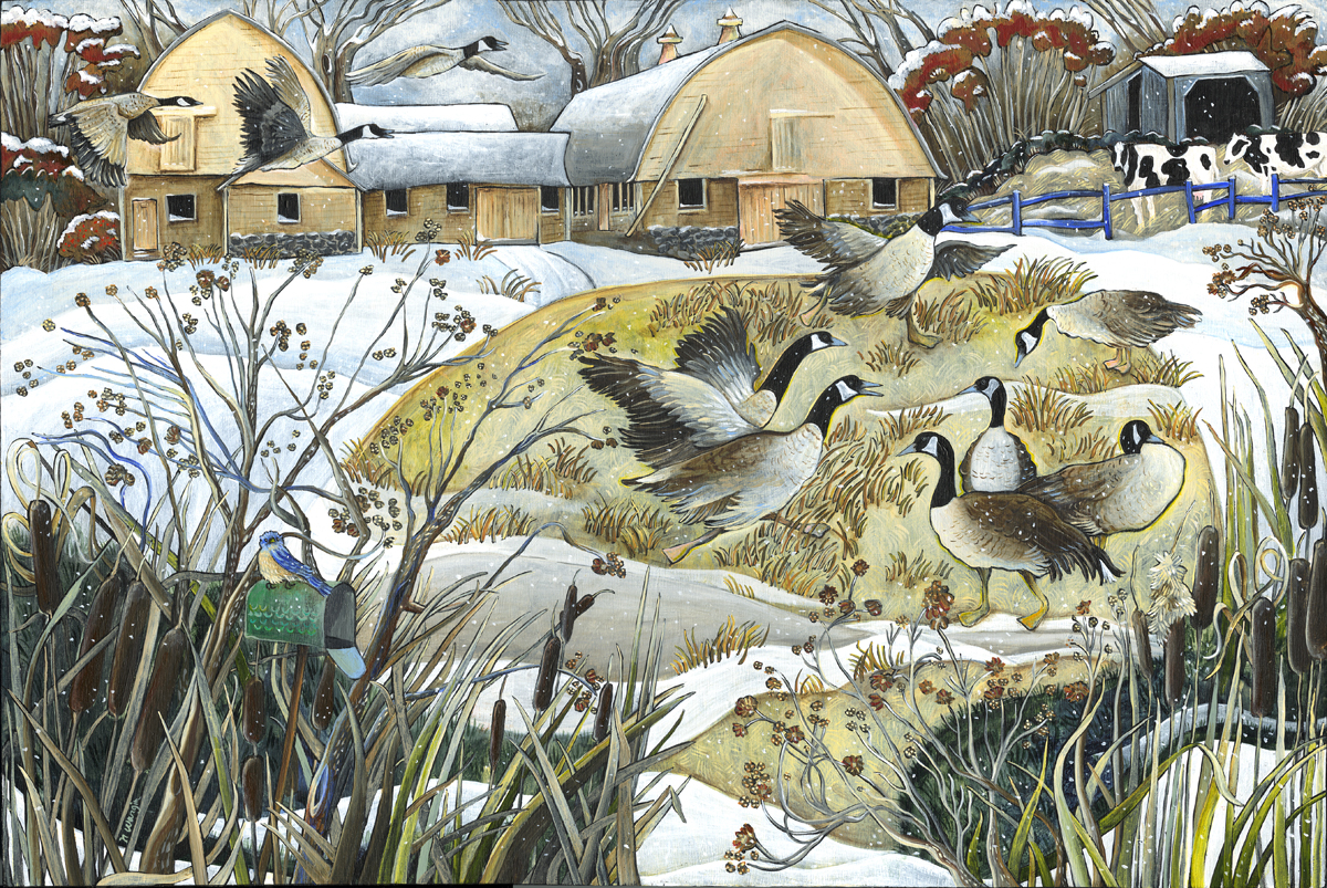 "Winter Barns" 12" x 18" Acrylic on birch panel $1200.
