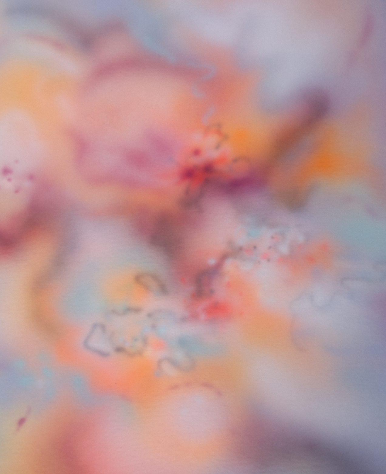 Abstract watercolor painting with soft pastel shades of pink, orange, purple, and blue blending together.