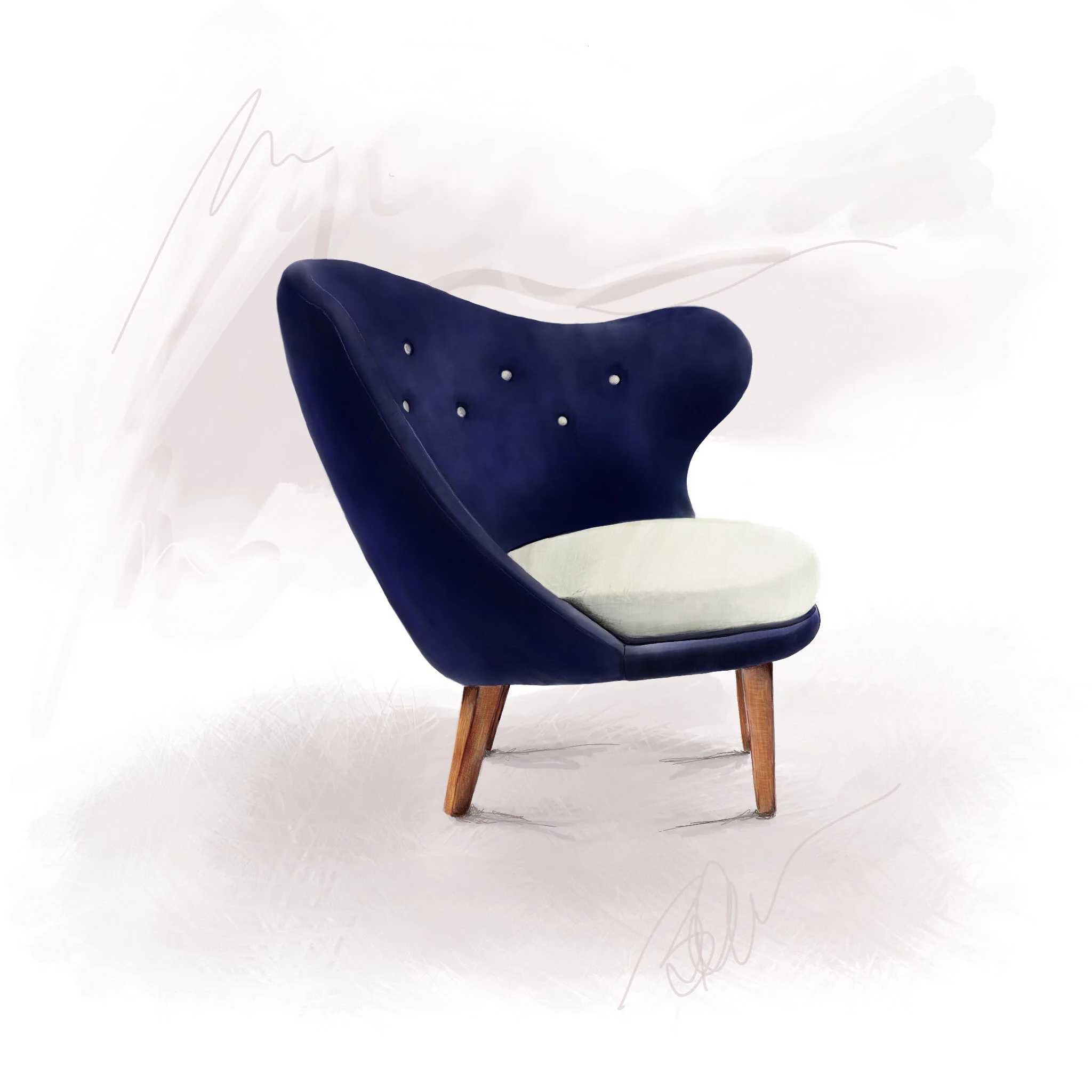 Digital sketch of a circa 1940’s Mid-Century ‘Thumb Chair’