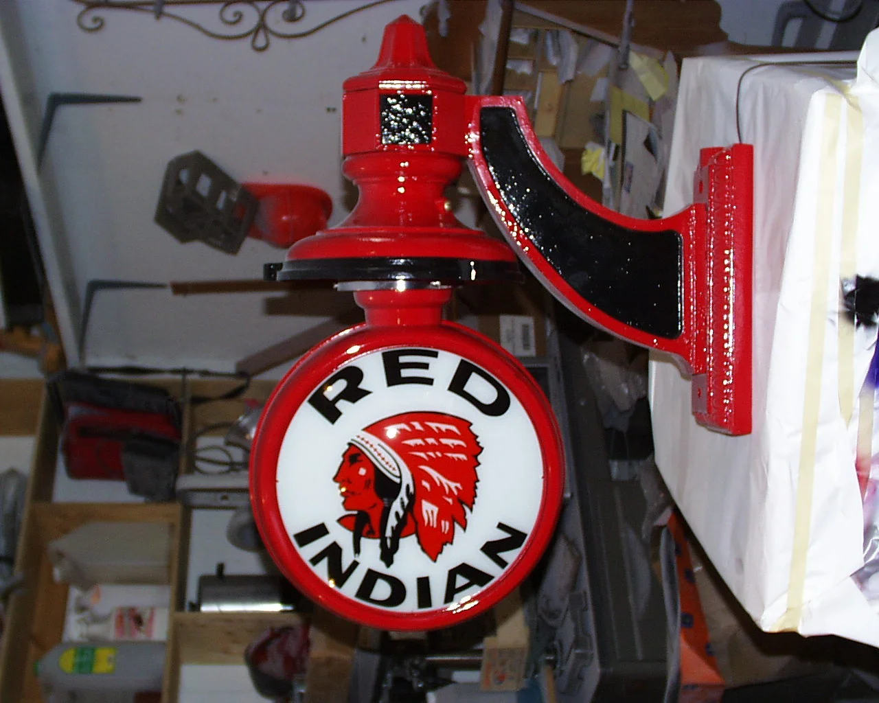 Vintage Service Station Light Restored In Red Indian