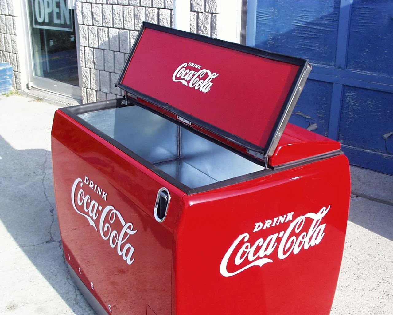 Restored Coke Chest Cooler Lid Open