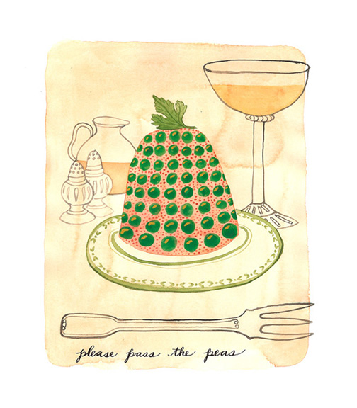  Peas Please, watercolor and ink on paper,&nbsp;Golly Bard | Holly Ward Bimba&nbsp; © all rights reserved  