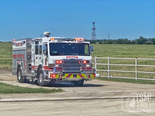 Frisco&rsquo;s Engine 1 taking up from a large grass fire on the Brinkman Ranch which utilized resources from Frisco, Little Elm and Prosper to bring under control.