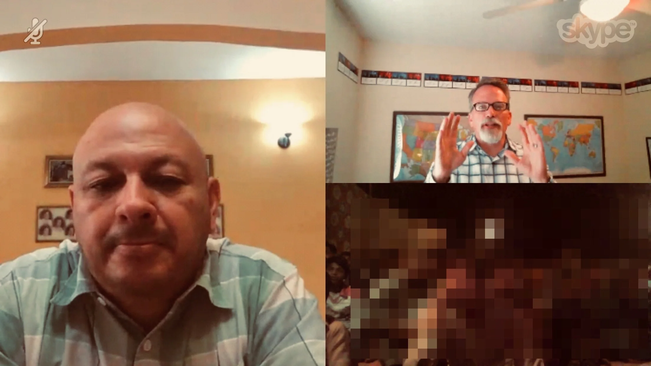 Pastor Allan Lorenzana of Honduras joins a Skype video call with Travis Moffitt & Javier Mendoza of the Connect Global team as Travis preached a message of salvation to a group of very excited men, women & children.