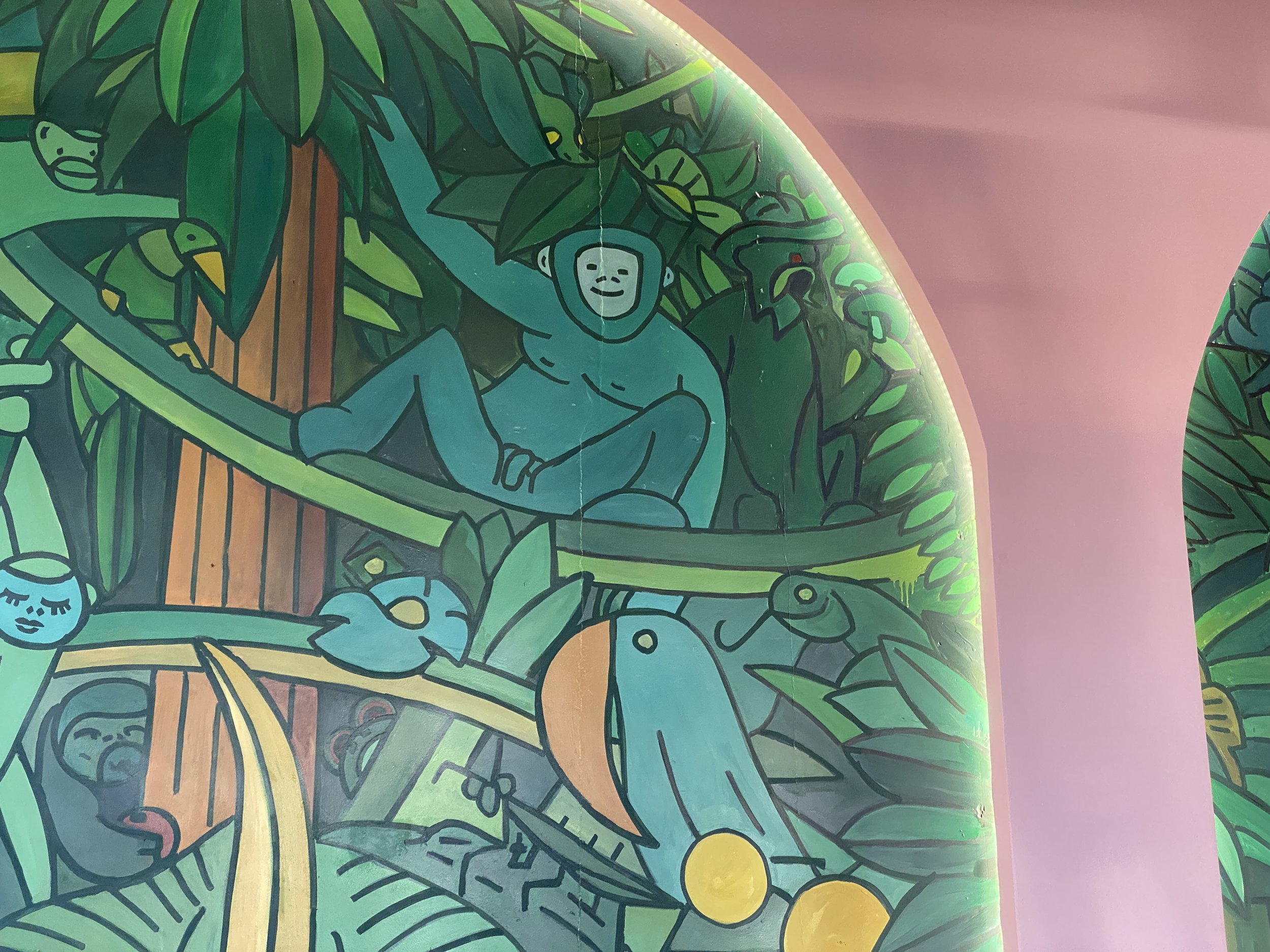  “Was going along the lines of what I was describing as “Street Art Deco.” From away it feels deco wallpaper/stained glass-y but there are little drippys and some sweet, Hallmark™ moments you’re more likely to find in the alley. Tried to capture a da