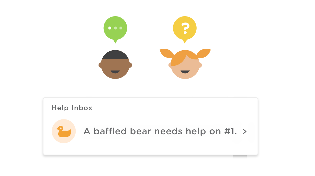 Students can help their peers anonymously: 'a disoriented duck needs help on question one.'