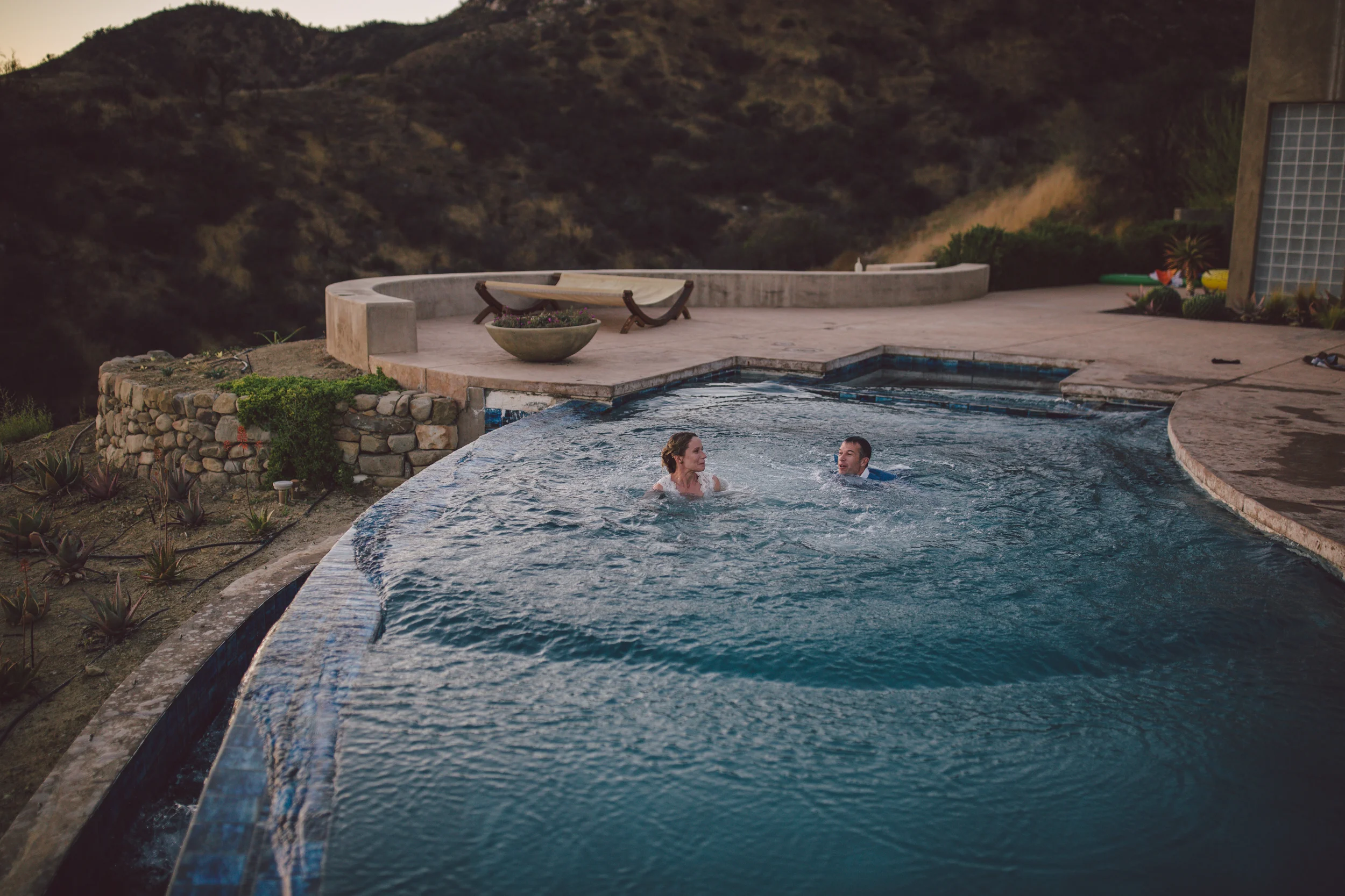 ojai wedding jumping into pool mountain wedding