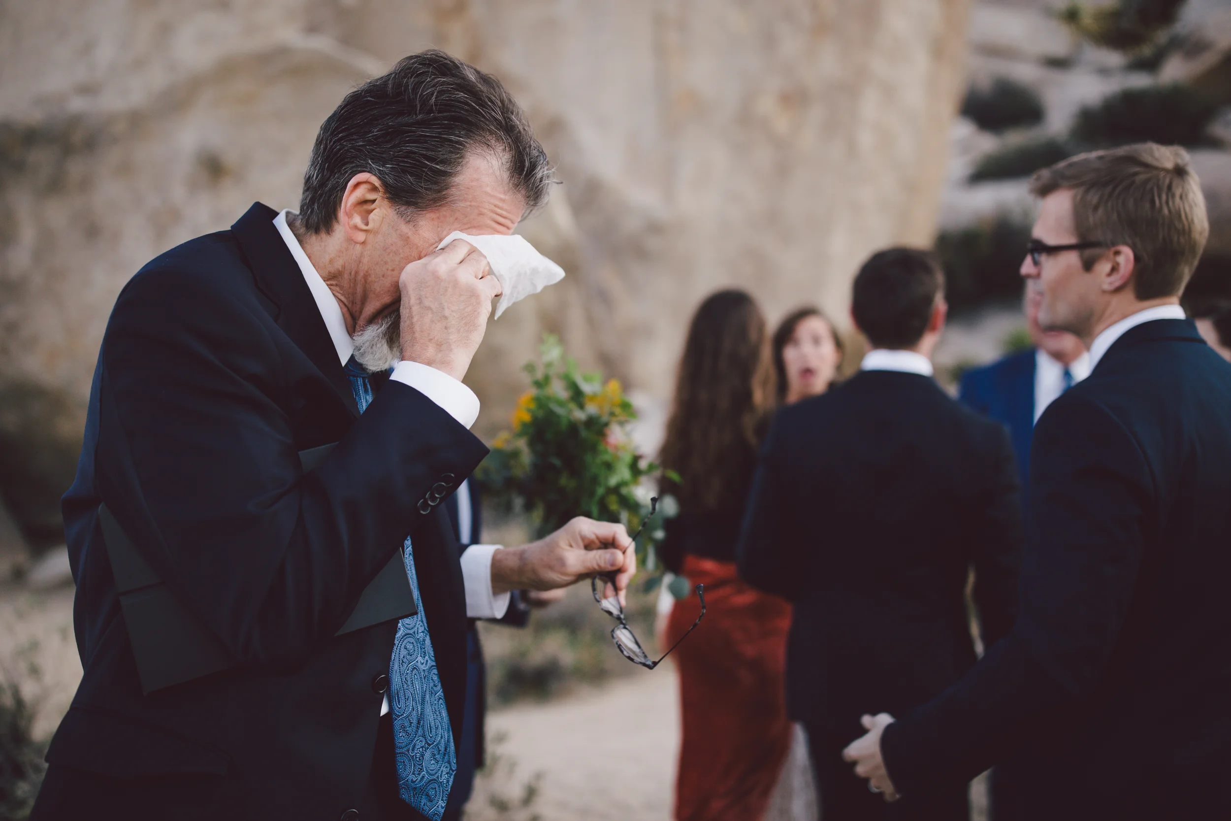dad crying joshua tree emotional wedding intimate elopement christian