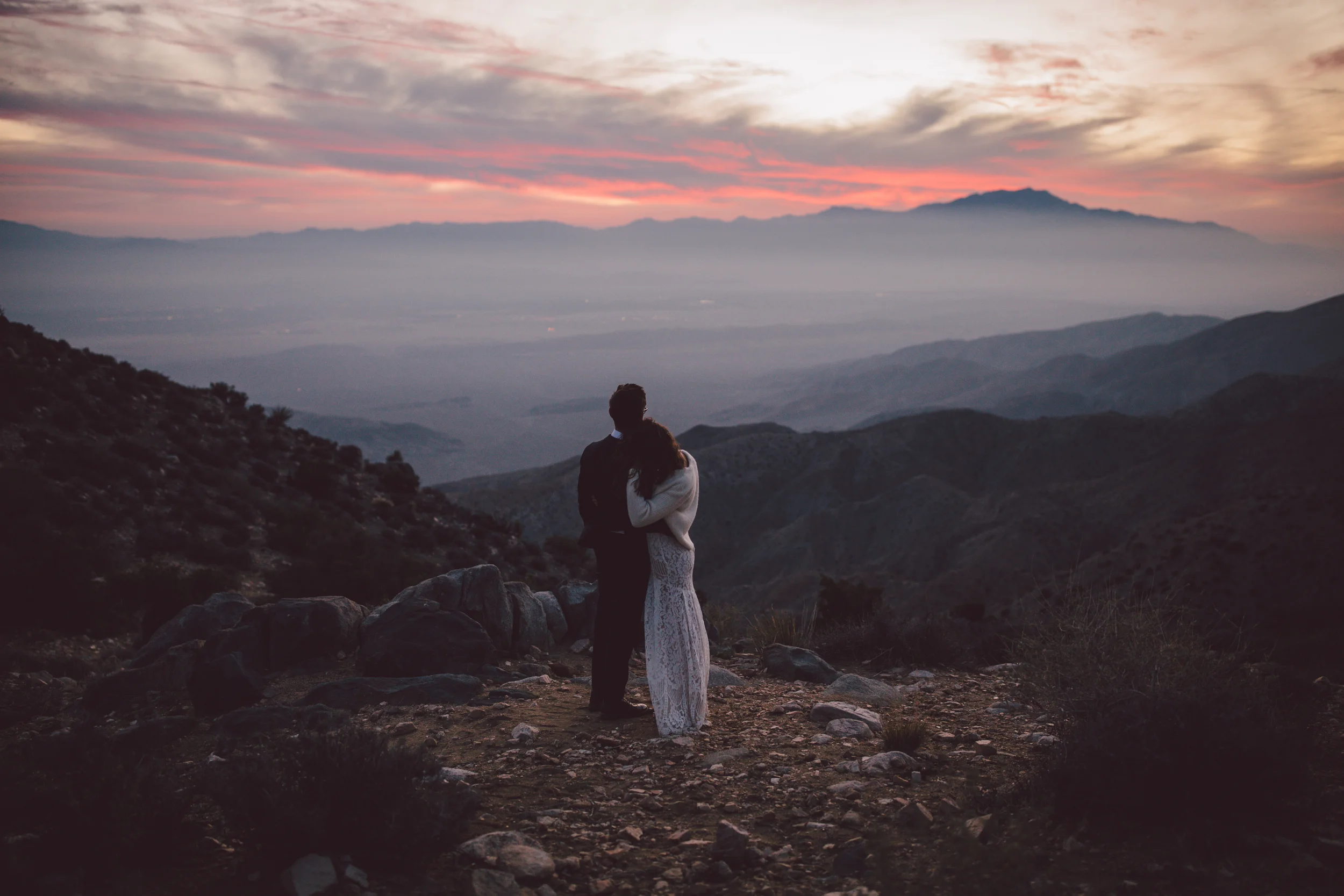 keys view sunset elopement intimate joshua tree