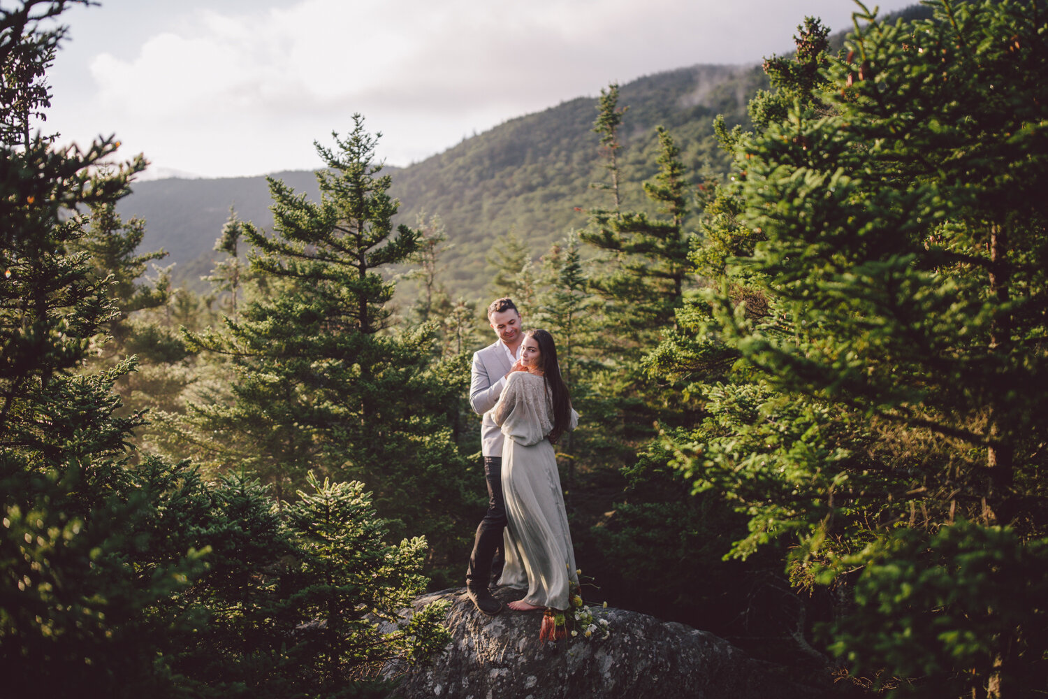 Elopements in forest, vermont elopement photographer, vermont elopement ideas, vermont elopement packages, where to elope in vermont, stowe wedding, white mountains elopement, stowe elopement, mountain elopement, sunrise elopement, new england elopement, east coast elopement, adventure elopement, explore vermont, stowe vermont summer, hiking elopement, hiking elopement dress, adventure elopement dress, white mountains new hampshire elopement, asos wedding dress, vermont wedding florist, boho