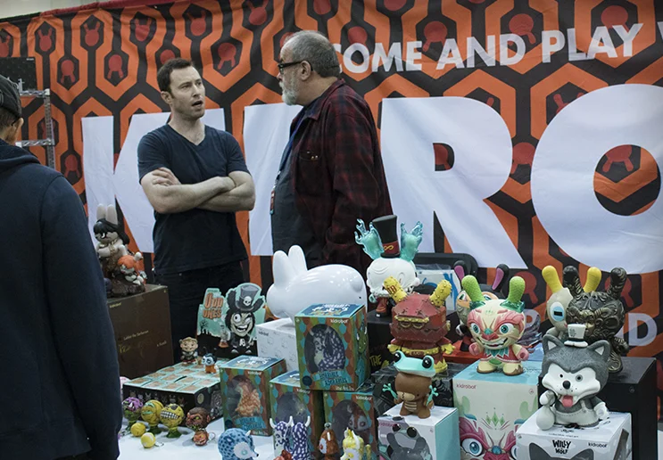 Industry Toy Designer/Icon Frank Kozik at the Kid Robot booth.