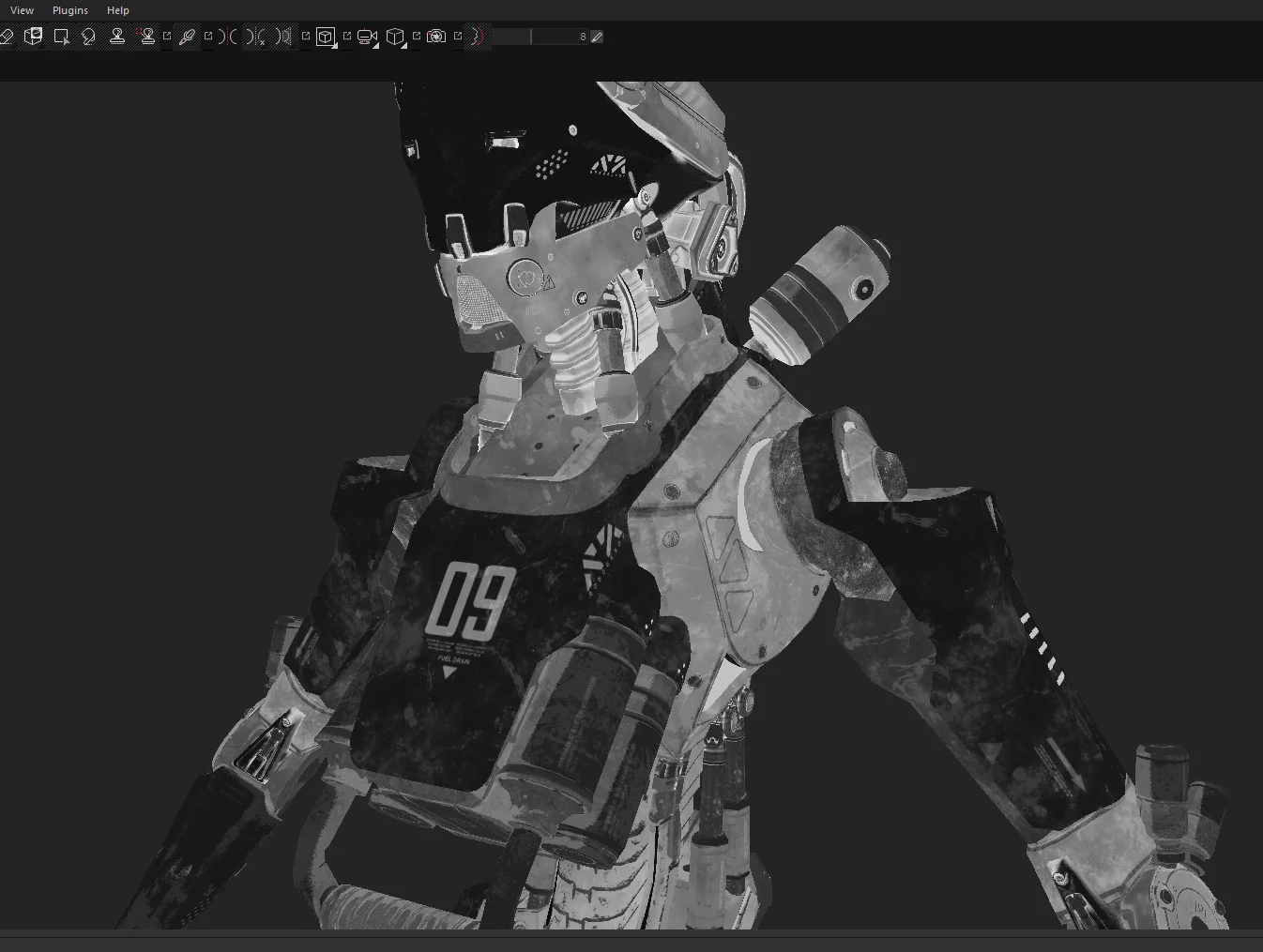 The final result of using a combination of hand painting and smart masks to create a roughness map.