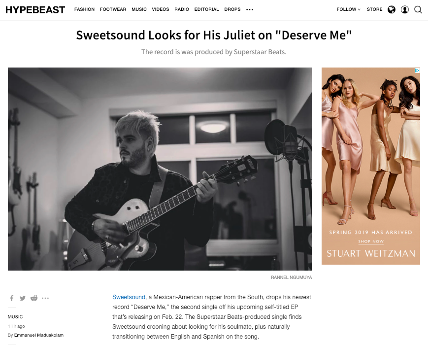 Sweetsound’s exclusive premiere of “Deserve Me” on Hypebeast.com