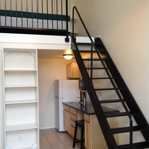 Loft-style microhousing unit with kitchenette (also has bathroom/shower) Source: Apodment.com