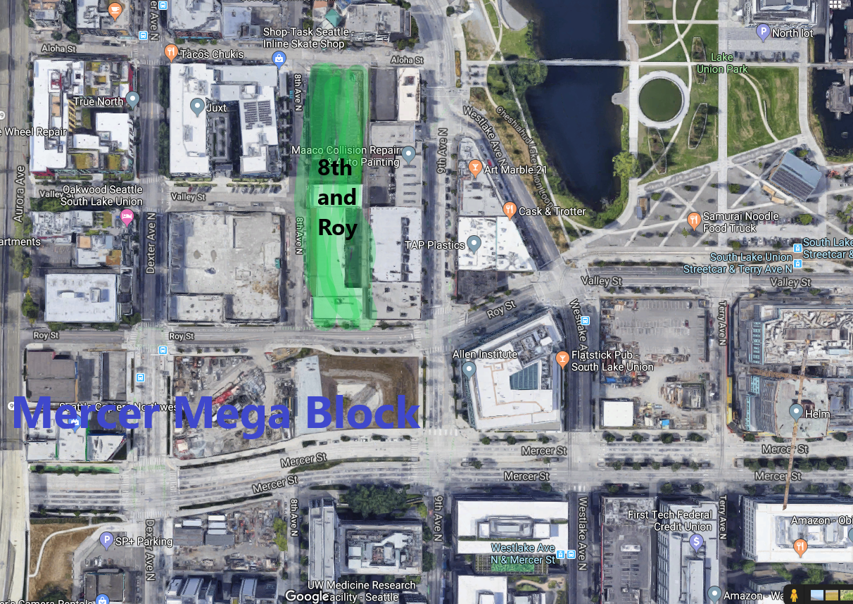 Fun with MS Paint! 8th and Roy, just north of the Mega Block, and ready to be redeveloped!