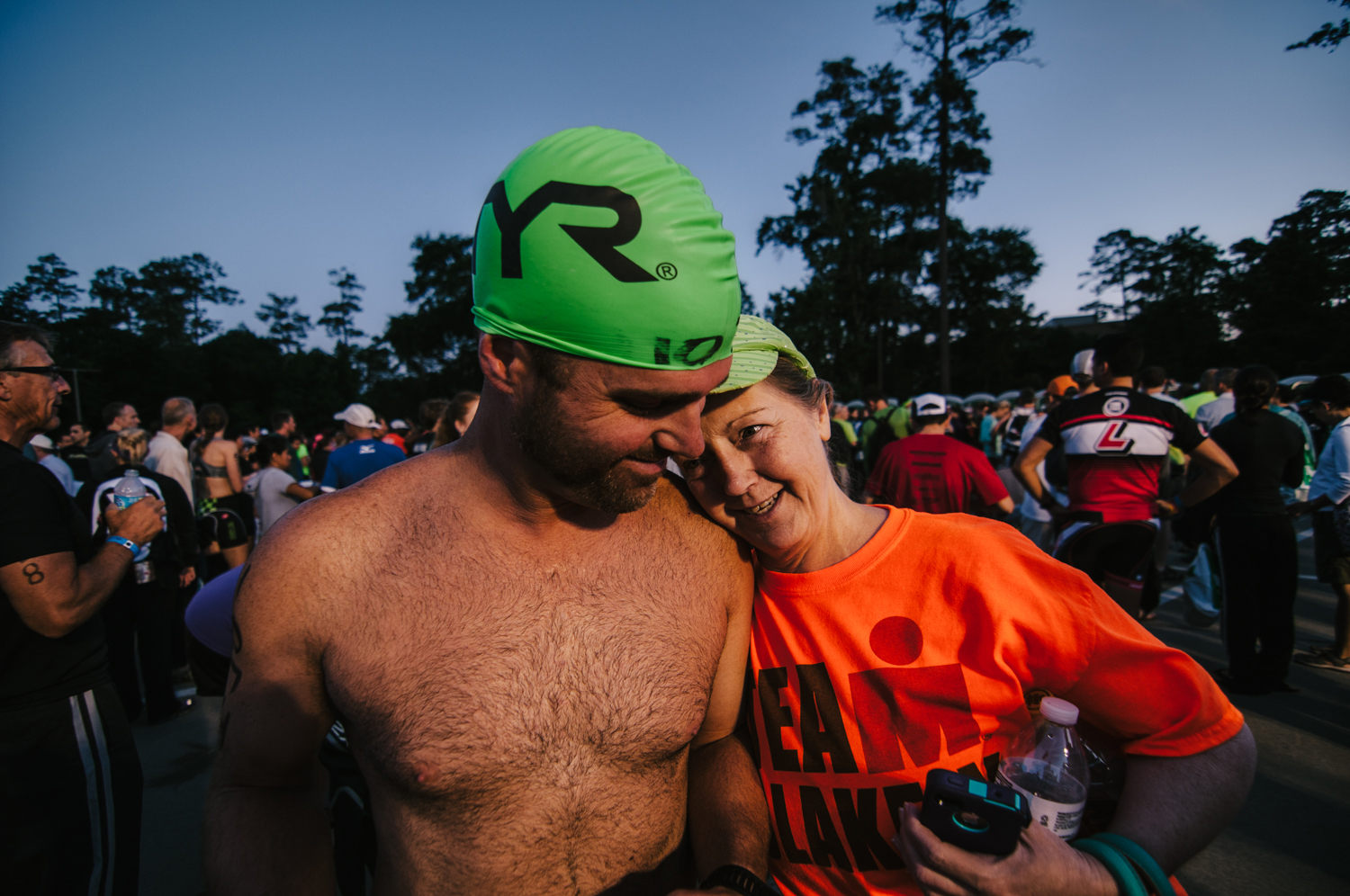  Jason and his mother, Susan, share a moment just before Team Blakely went in search of a good view of the start. 