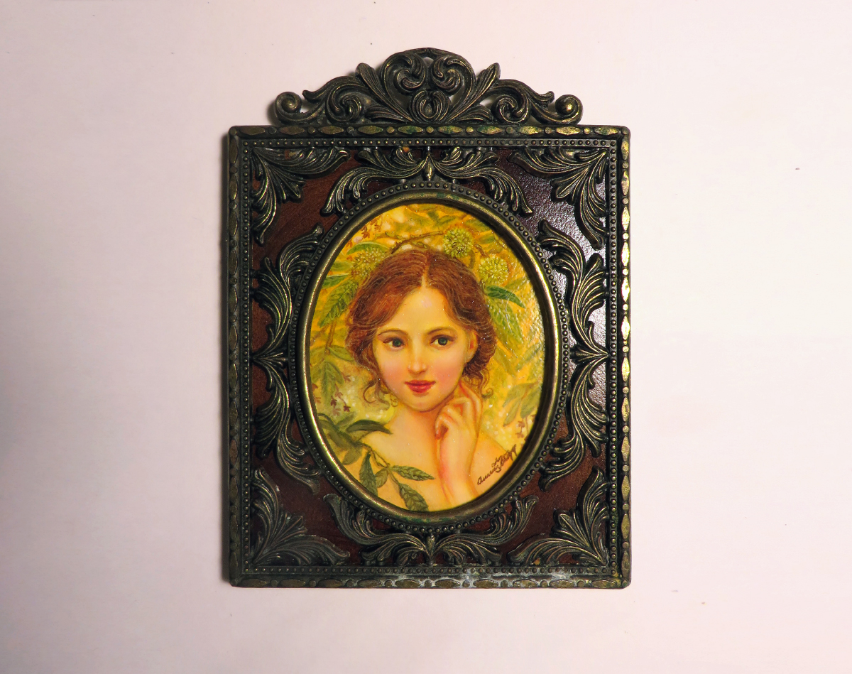 "Karya" the nymph of the nut tree Annie Stegg Gerard 2.5"x3" oil on Strathmore series 500